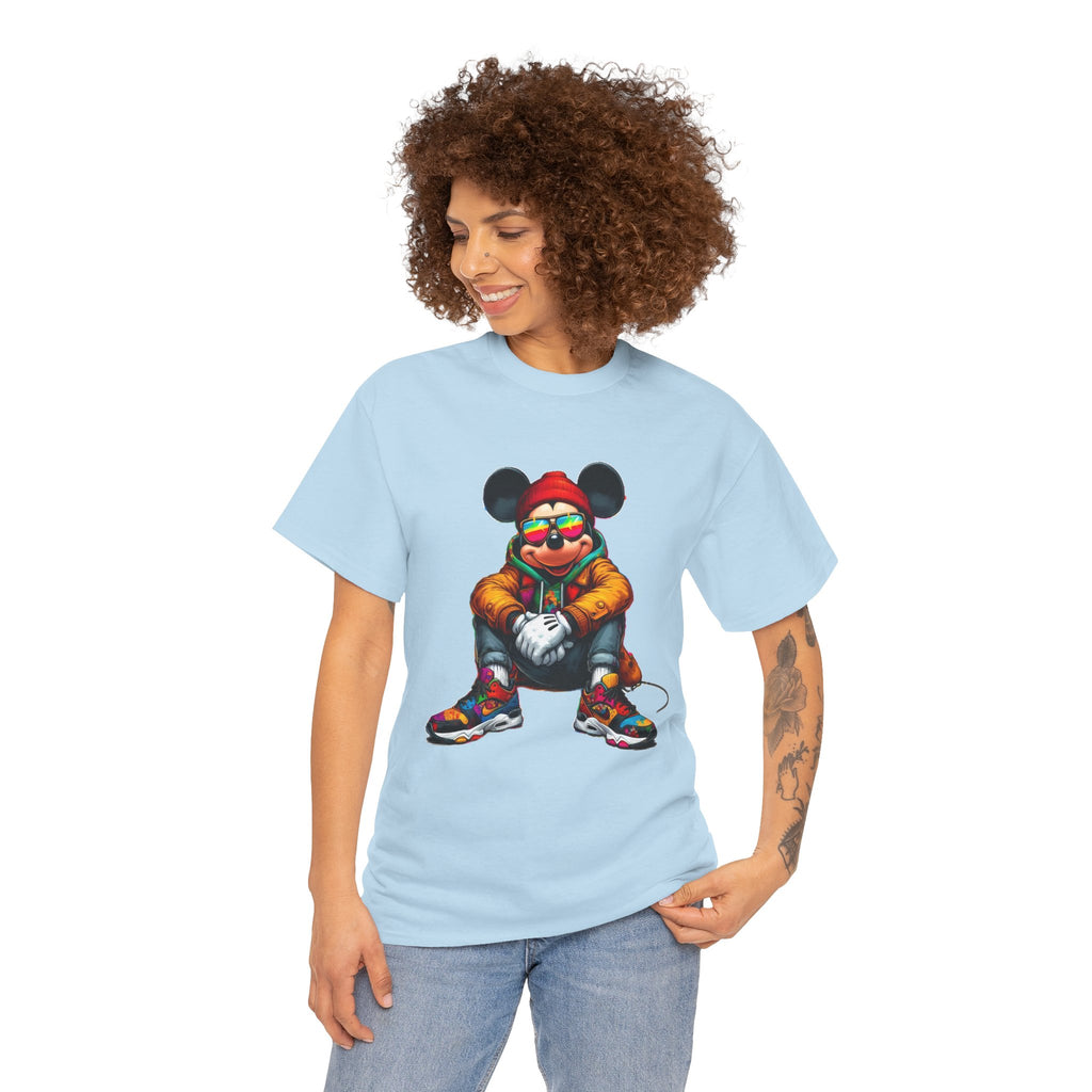 Mickey Mouse Streetwear Graphic Tee — Hip-Hop Mouse Character Sitting in Sneakers
