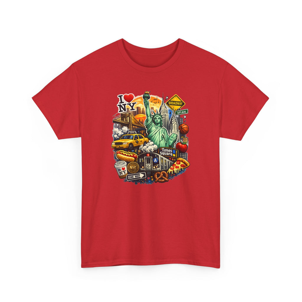 New York City Icons T-Shirt — Statue of Liberty, Taxi & I  NY Collage Tee
