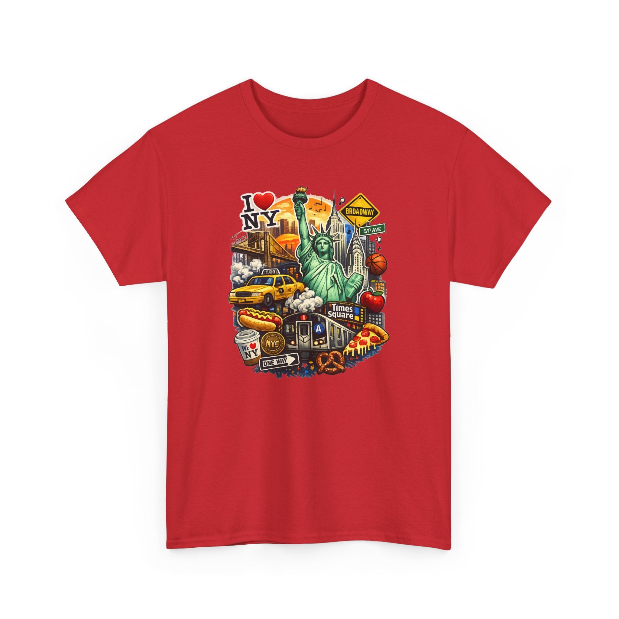 New York City Icons T-Shirt — Statue of Liberty, Taxi & I  NY Collage Tee