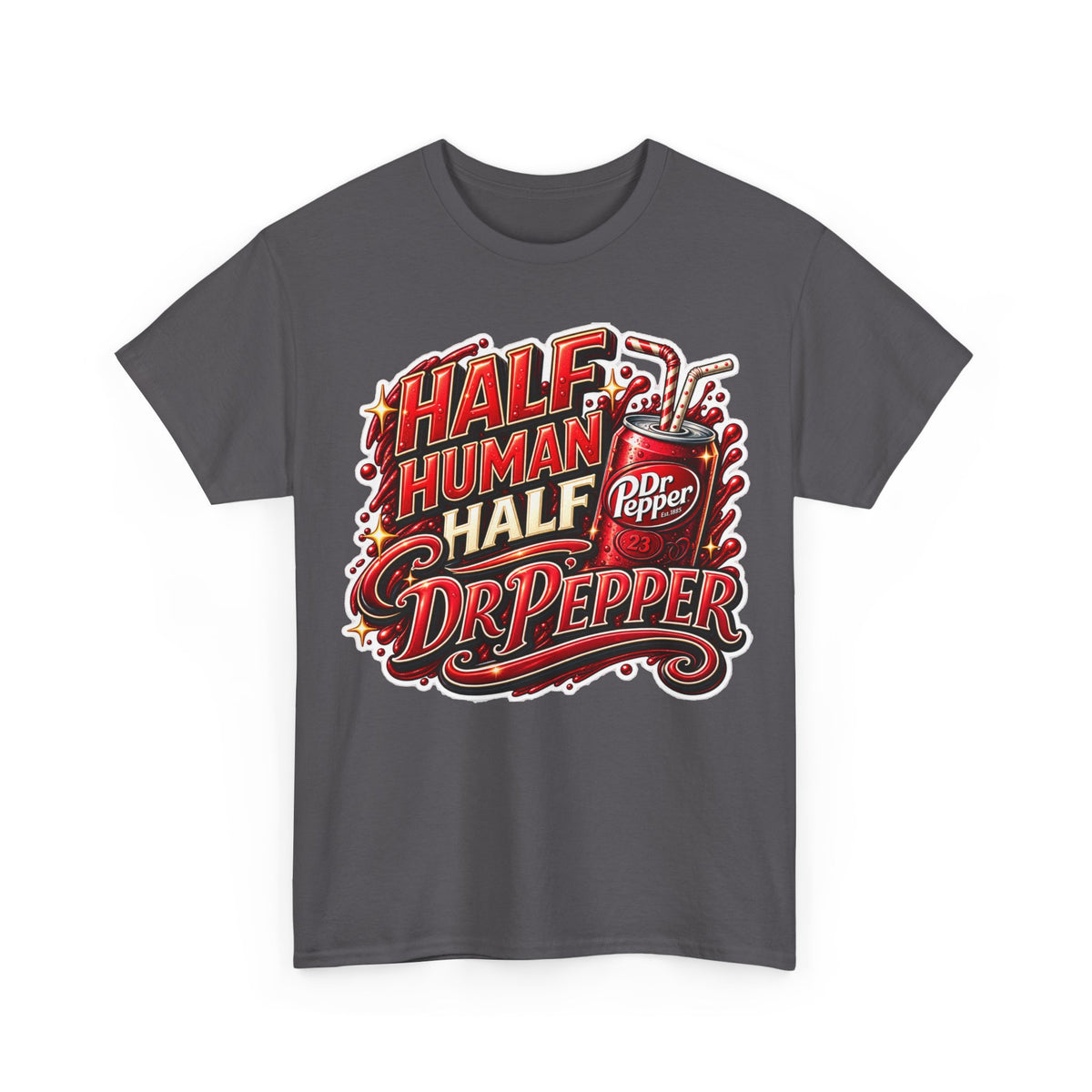 Dr Pepper Cotton T‑Shirt — "Half Human Half Dr Pepper" Retro Soda Graphic Tee