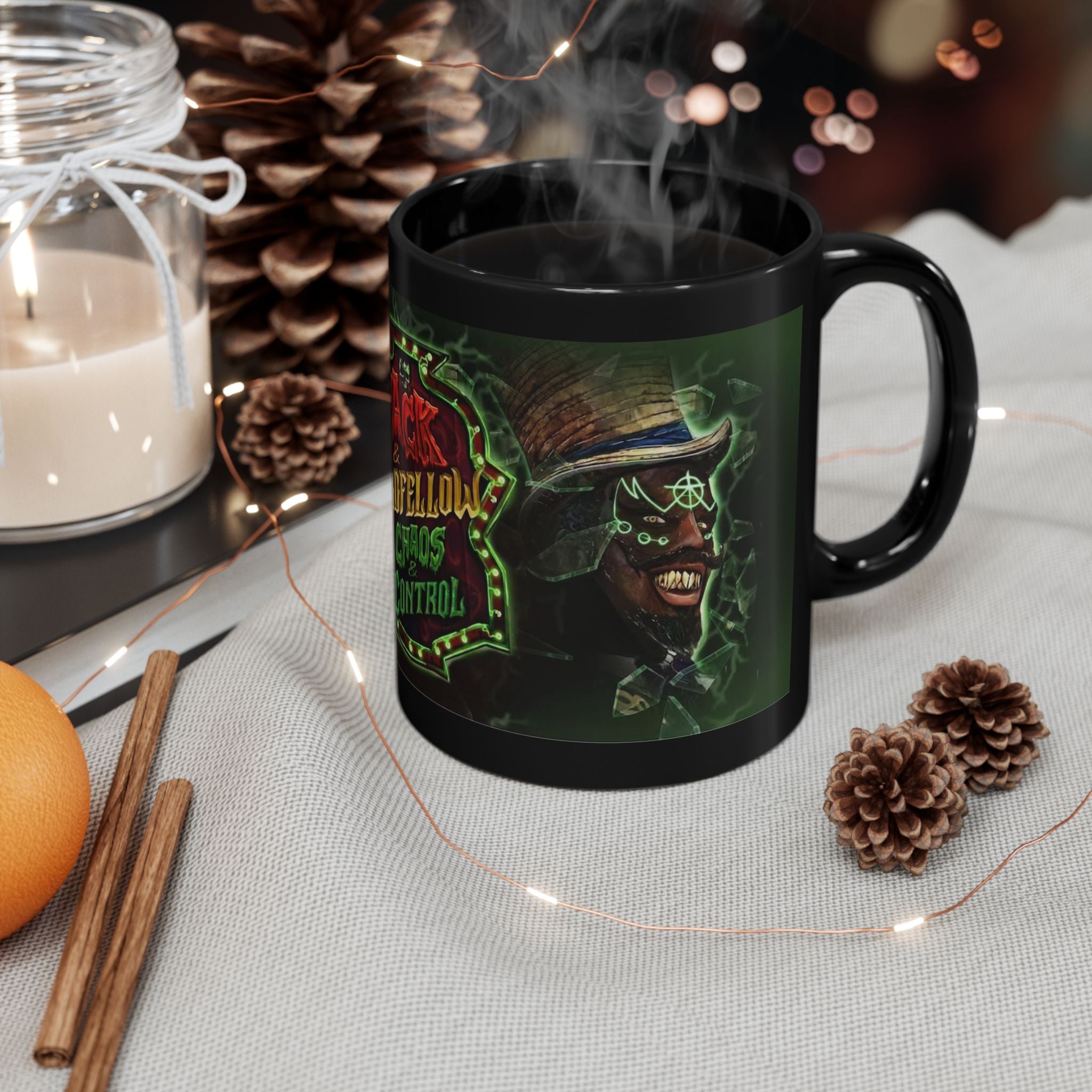 Black Ceramic Mug — 'Jack & Oddfellow Chaos Control' Horror Gamer Coffee Cup