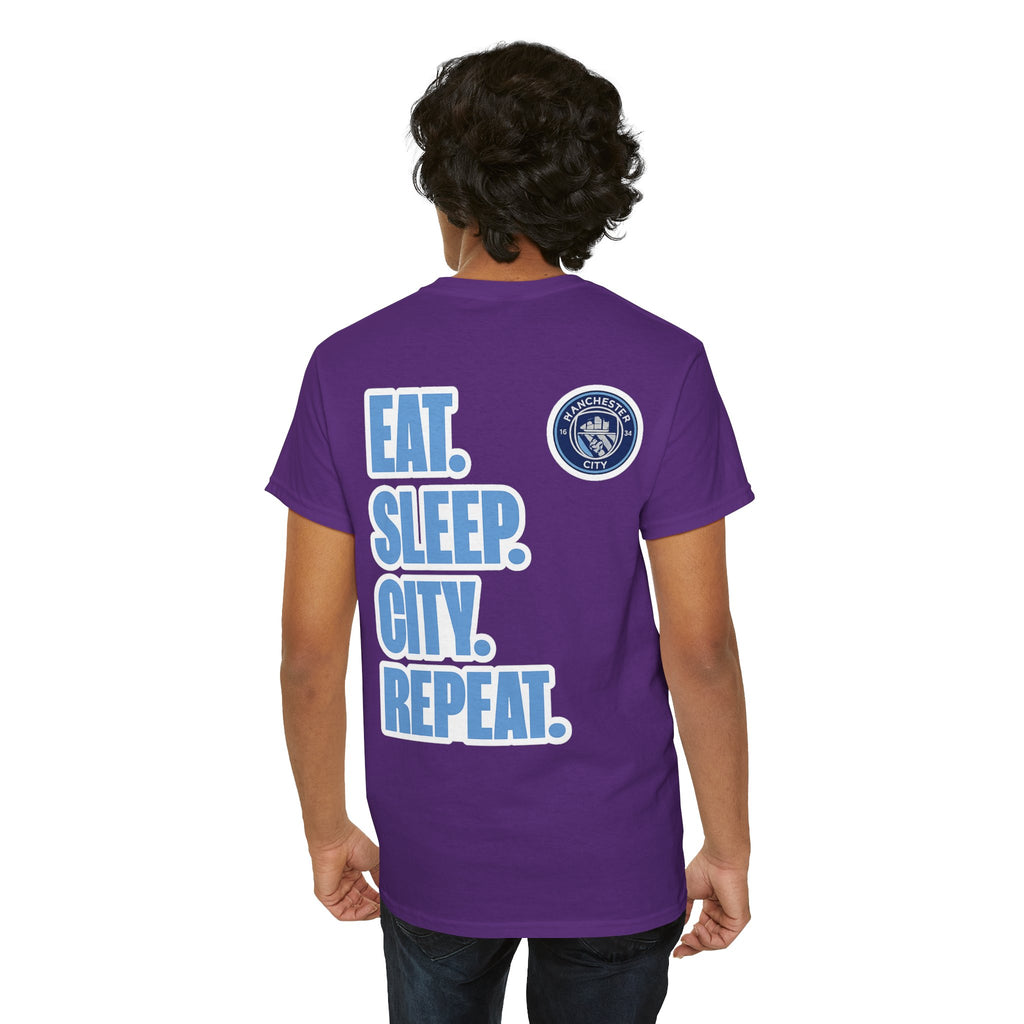 Manchester City T-Shirt – 'Eat. Sleep. City. Repeat.' Football Fan Tee