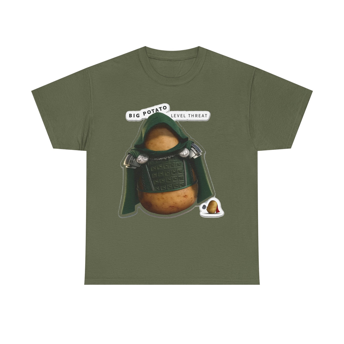 Big Potato "Level Threat" Doom Tee — Funny Potato Soldier Graphic T-Shirt