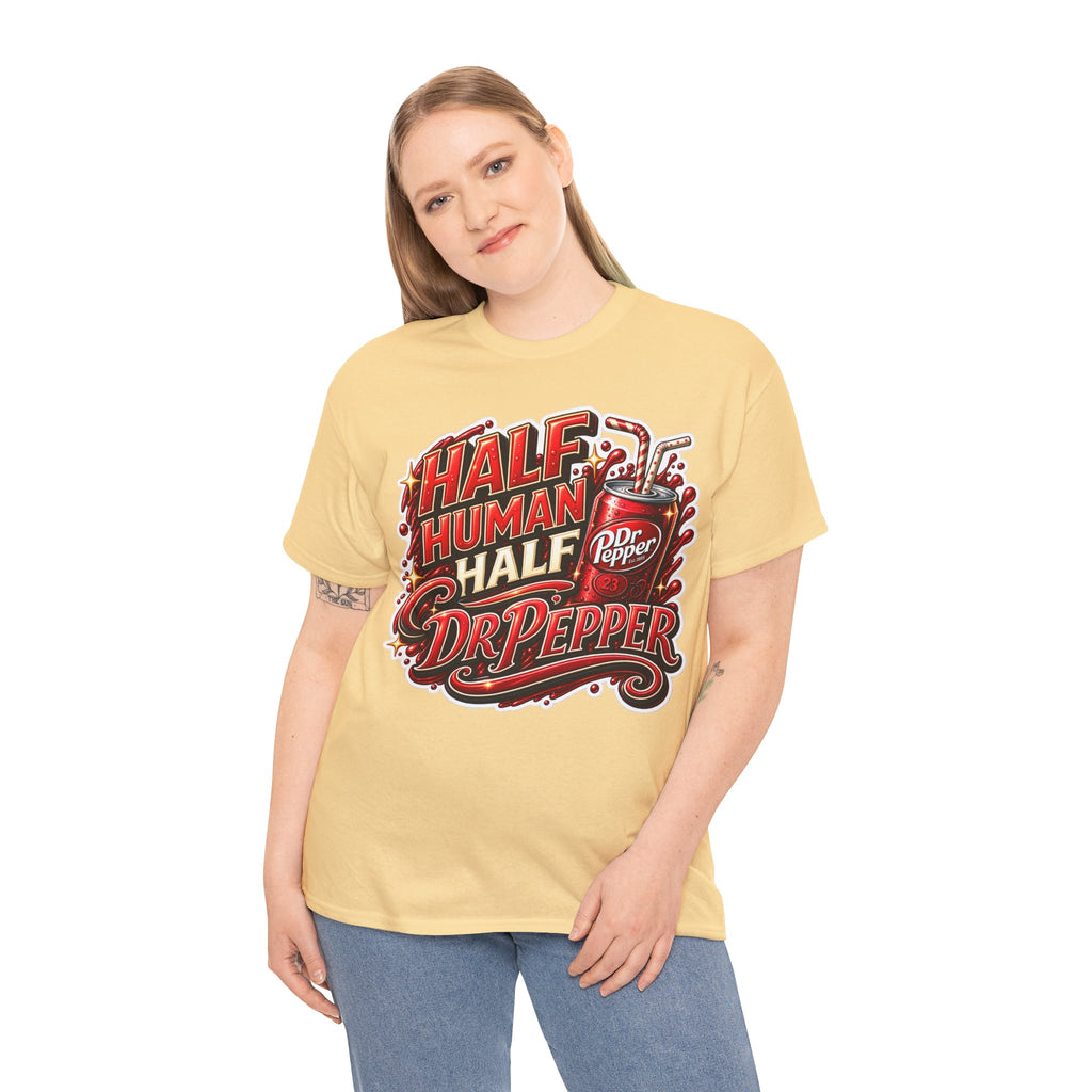 Dr Pepper Cotton T‑Shirt — "Half Human Half Dr Pepper" Retro Soda Graphic Tee