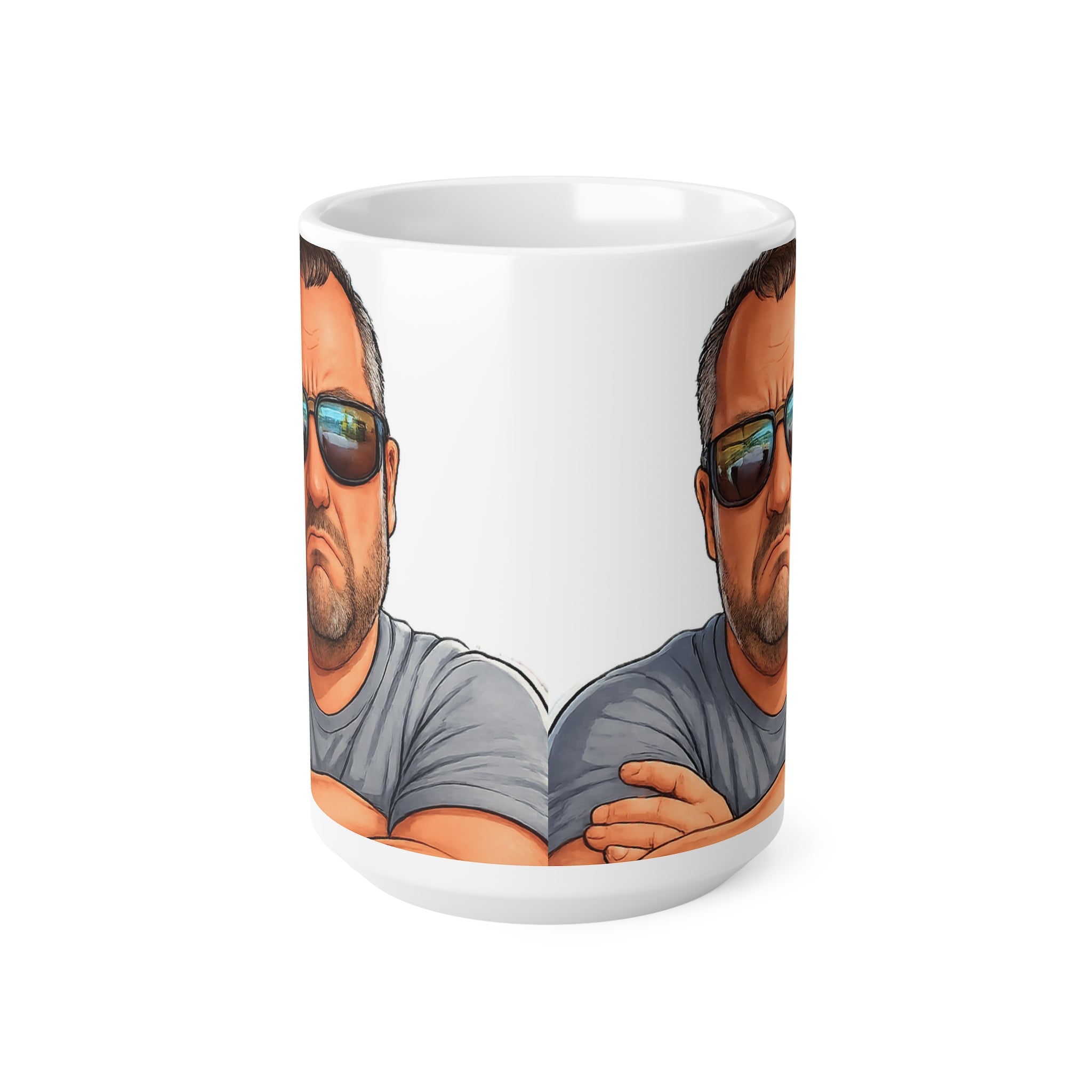 Ceramic Mug – Grumpy Guy Illustration Coffee Cup (11oz & 15oz)
