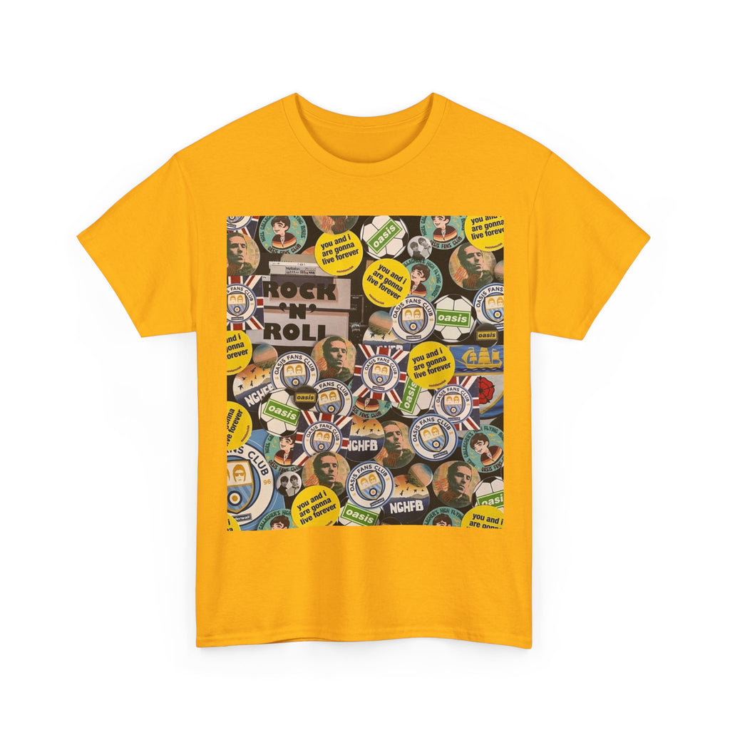 Oasis Rock & Roll Retro Button Collage Tee