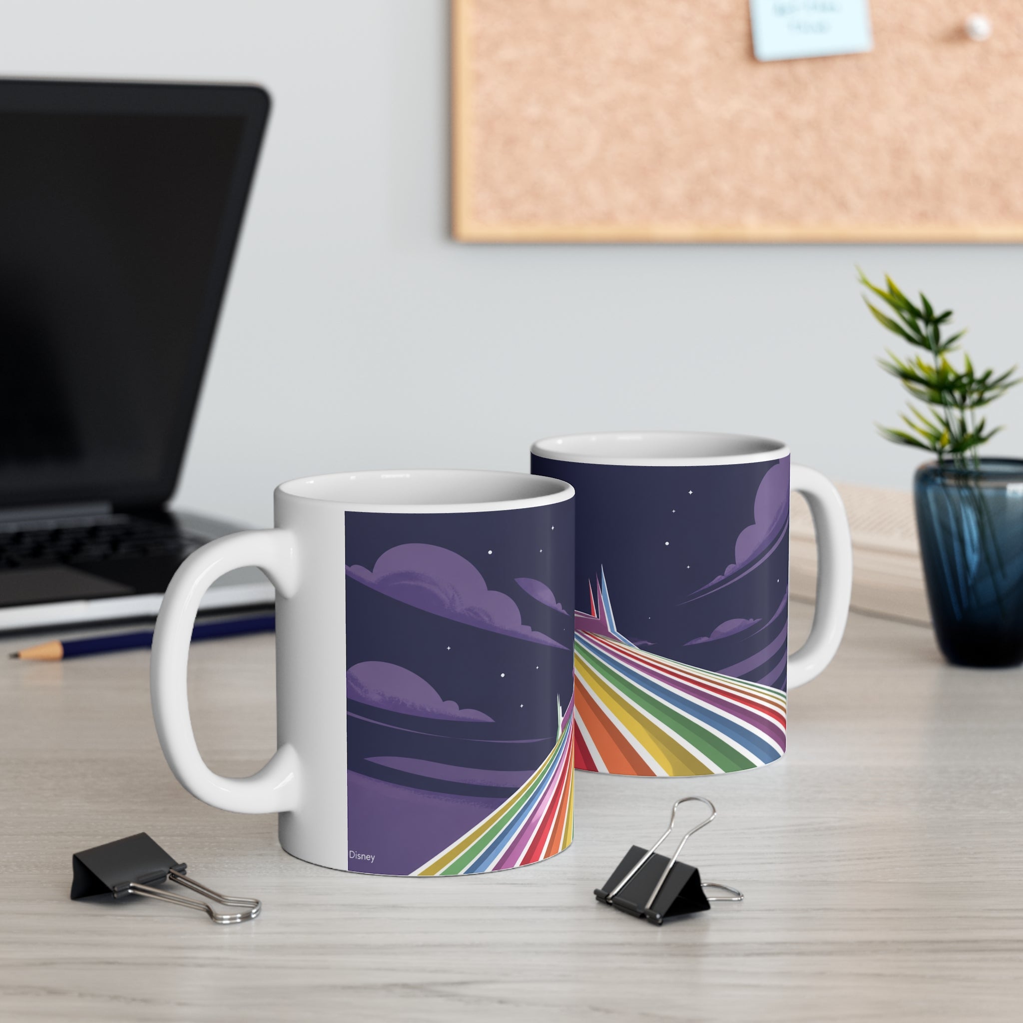 Rainbow Space Mountain Mug — Retro Rainbow Road Ceramic Coffee Cup (11oz & 15oz)