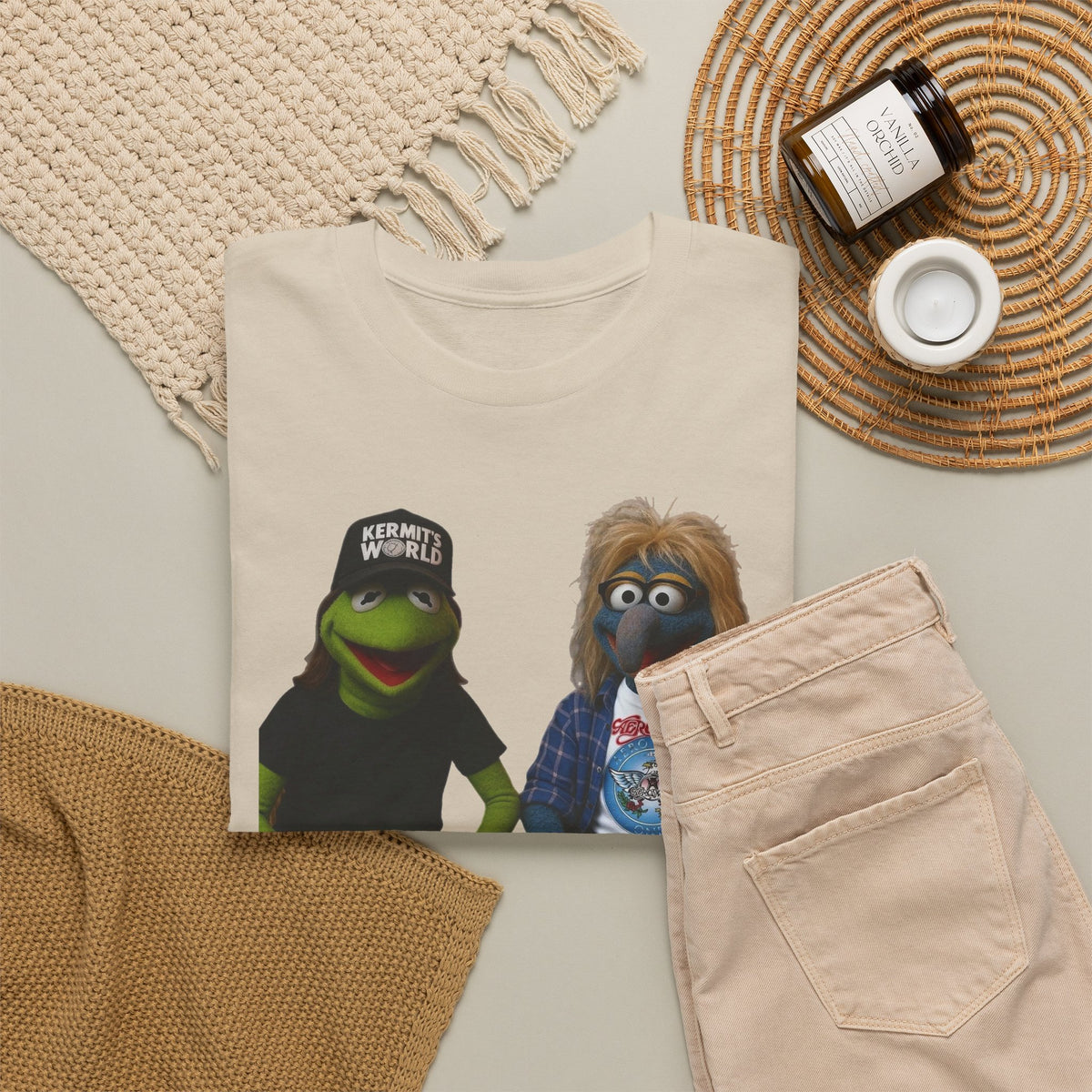 Kermit & Gonzo Waynes World Inspired Character Graphic T-Shirt