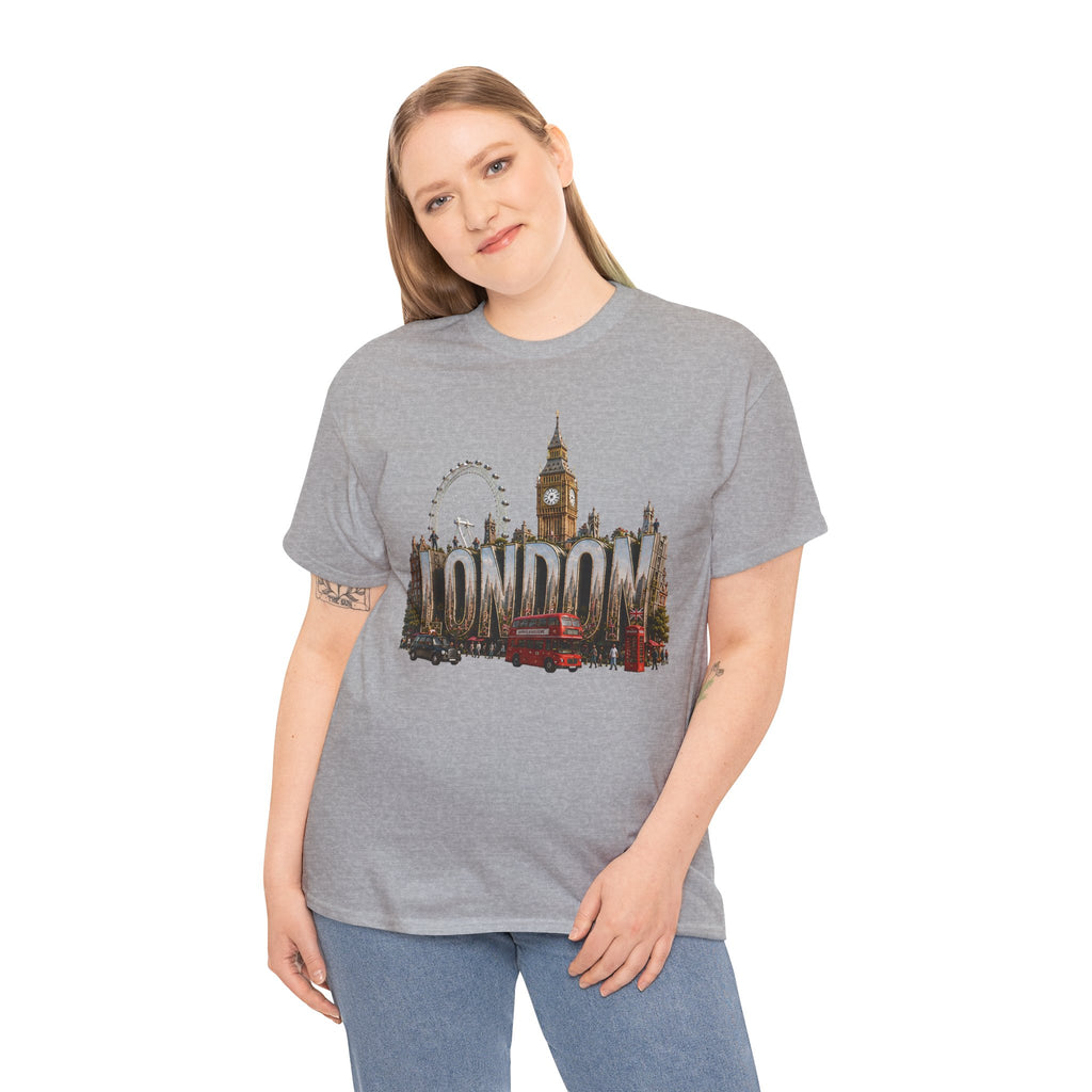 London Skyline T-Shirt — London Text with Big Ben & London Eye Graphic