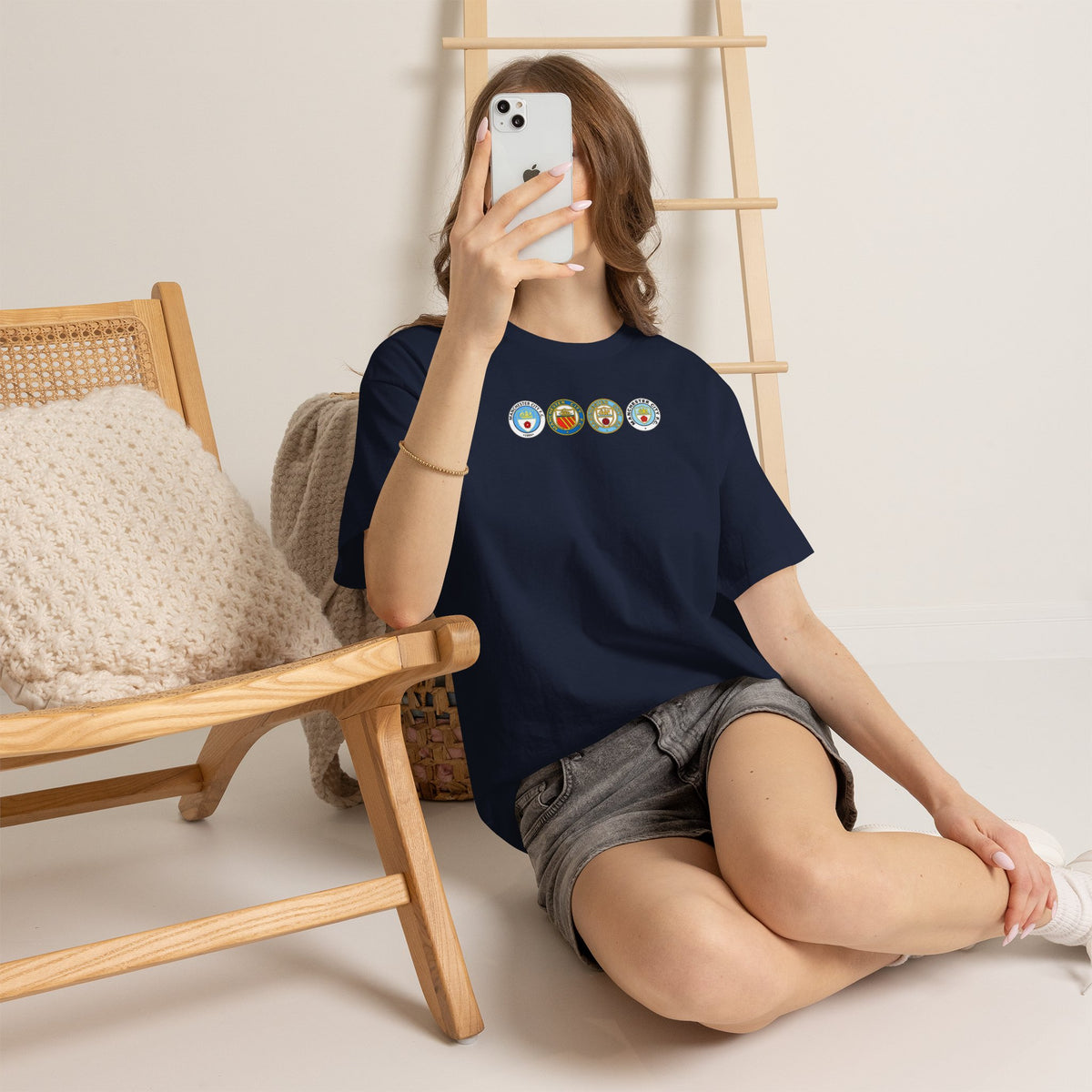 Man City Retro Crest Inspired Cotton T-Shirt