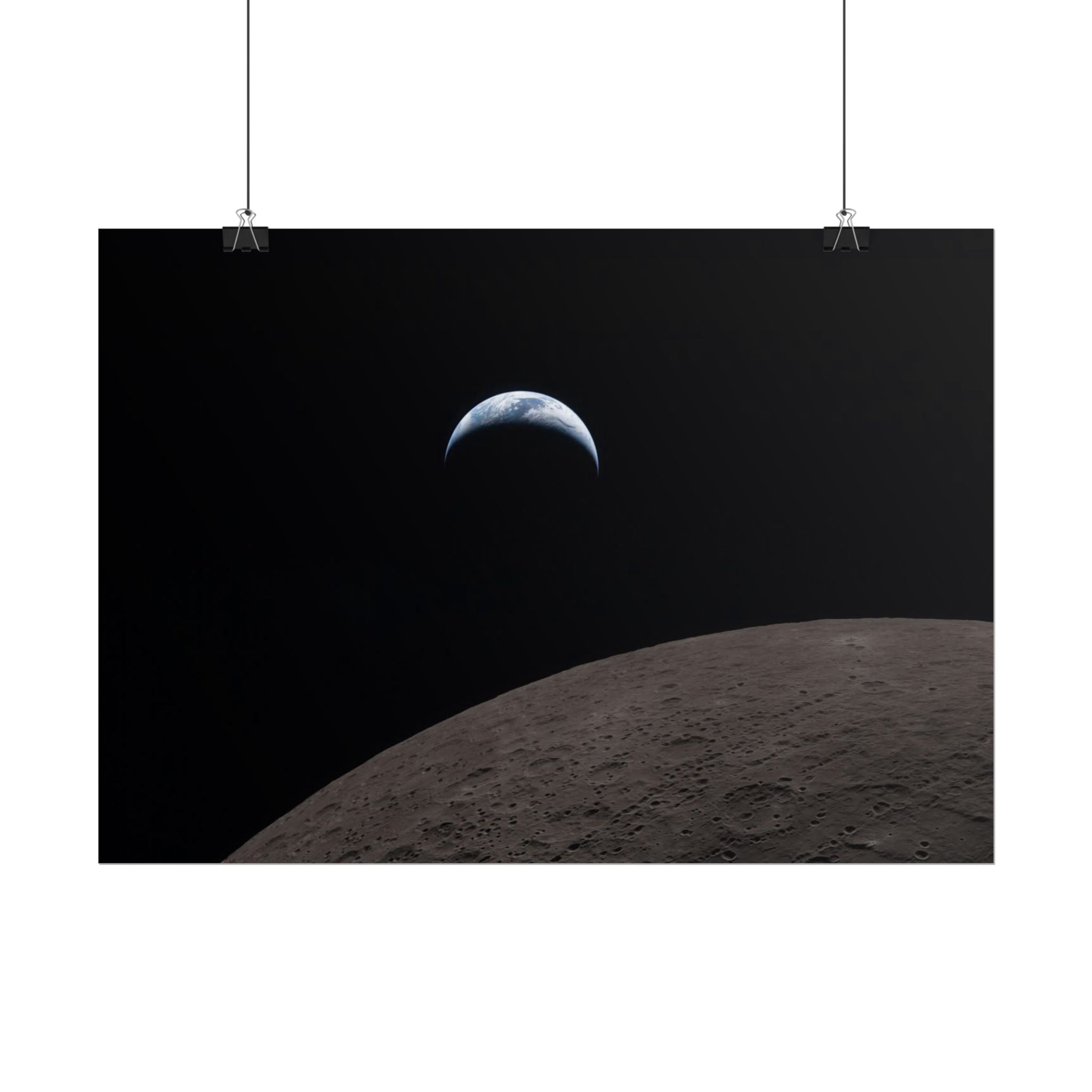 Moonrise Over Lunar Surface Poster — Minimalist Space Photography Print