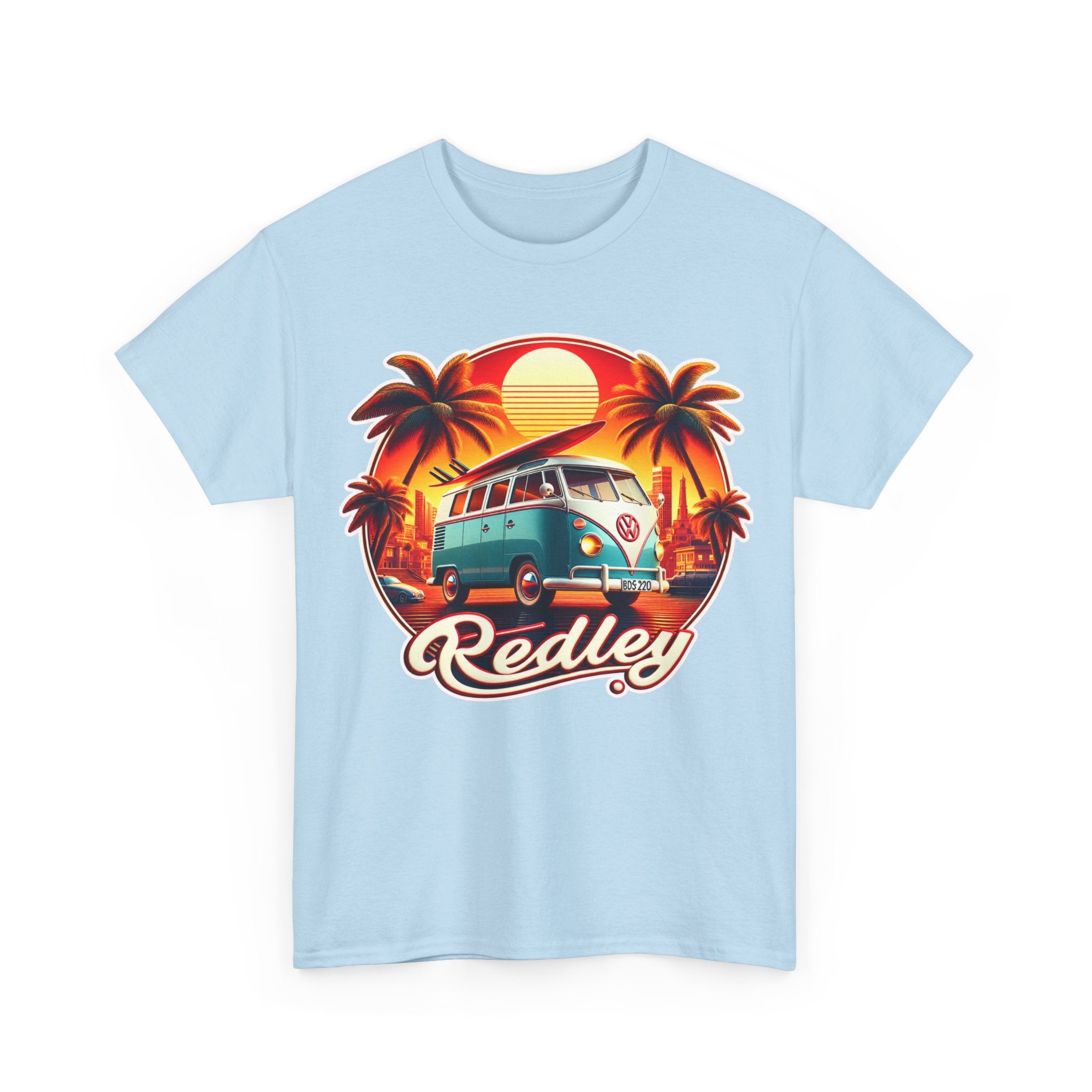 Vintage Surf Van T-Shirt – Retro Beach Sunset Tee with 'Redley' Script