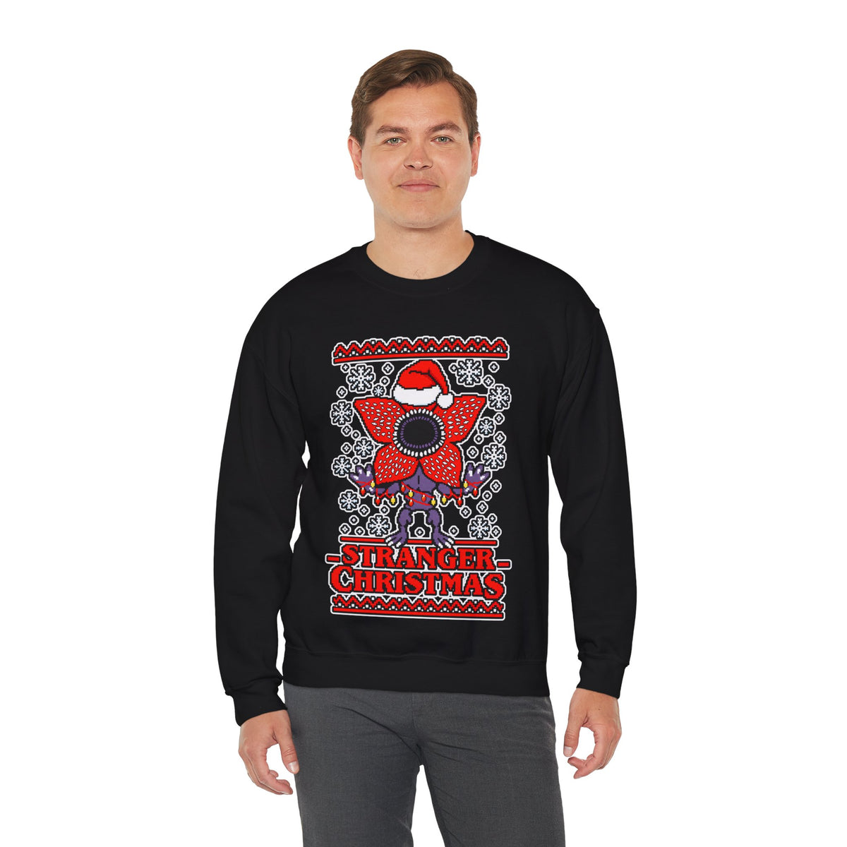 Stranger Christmas Crewneck Sweatshirt – Retro Demogorgon Holiday Sweater