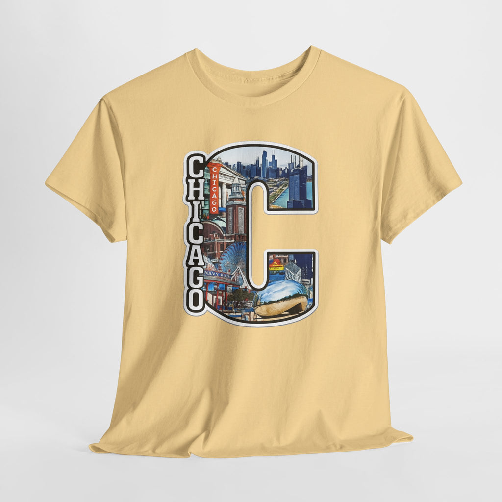 Chicago C Letter T-Shirt — City Skyline Graphic Cotton Tee