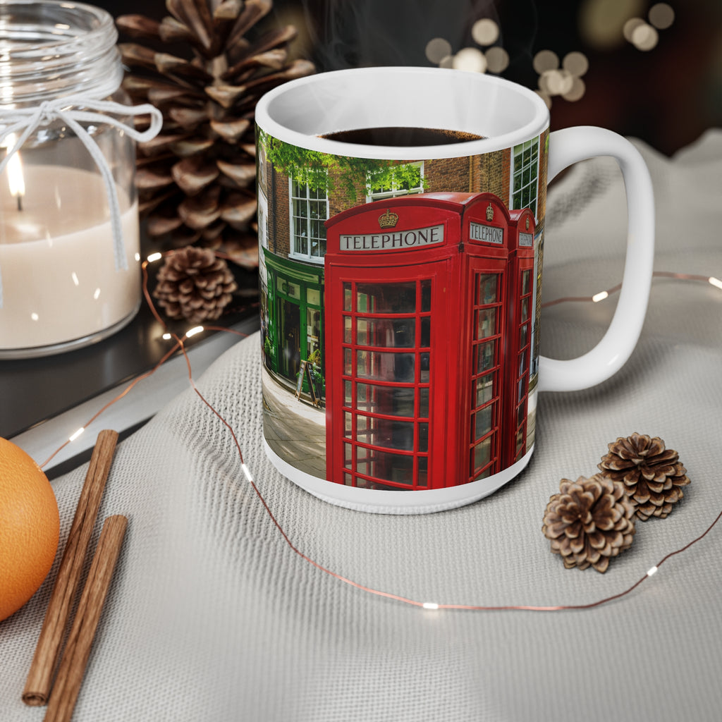 Richmond Ted Lasso London Street Scene Ceramic Coffee Mug — Red Phone Booth & Pub Photo (11oz, 15oz)