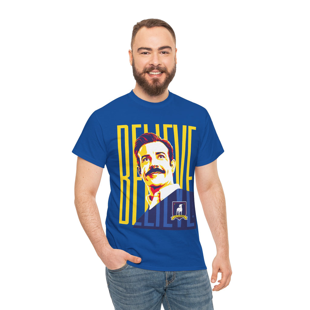 Ted Lasso Inspired Believe Retro Portrait T‑Shirt — Inspirational Vintage Mustache Design