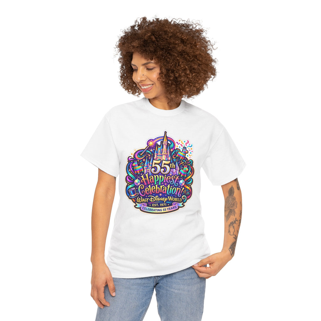 T-Shirt — "55th Happiest Celebration" Colorful Anniversary Castle Graphic Tee