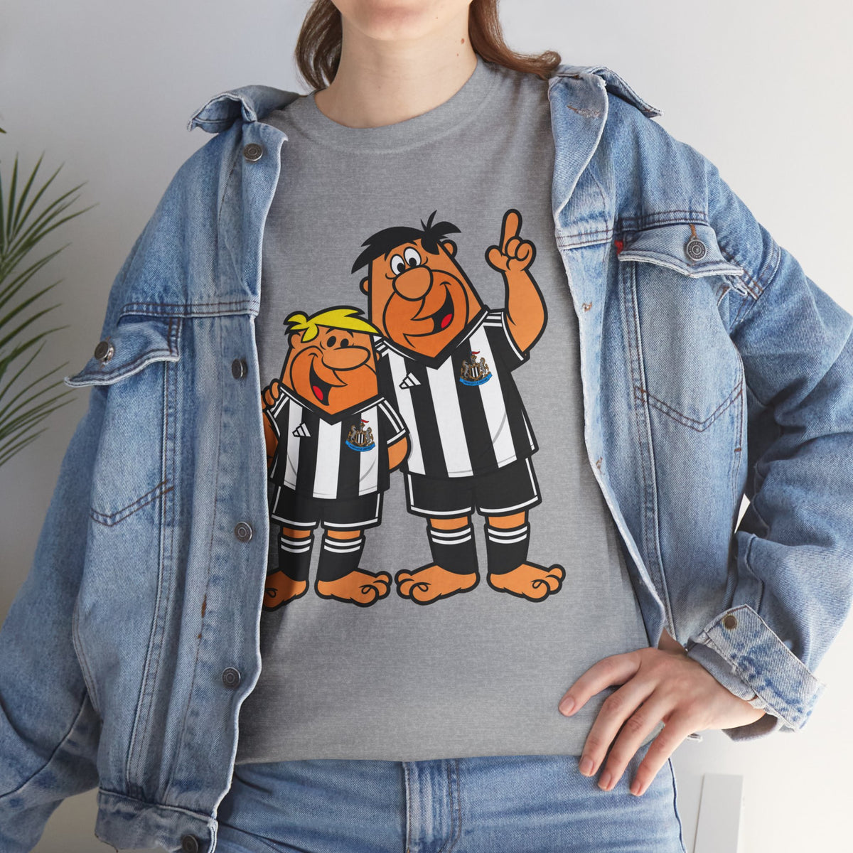 Newcastle United Flintstones Cartoon Cotton T-Shirt / Tee — Retro Striped Jersey Illustrations