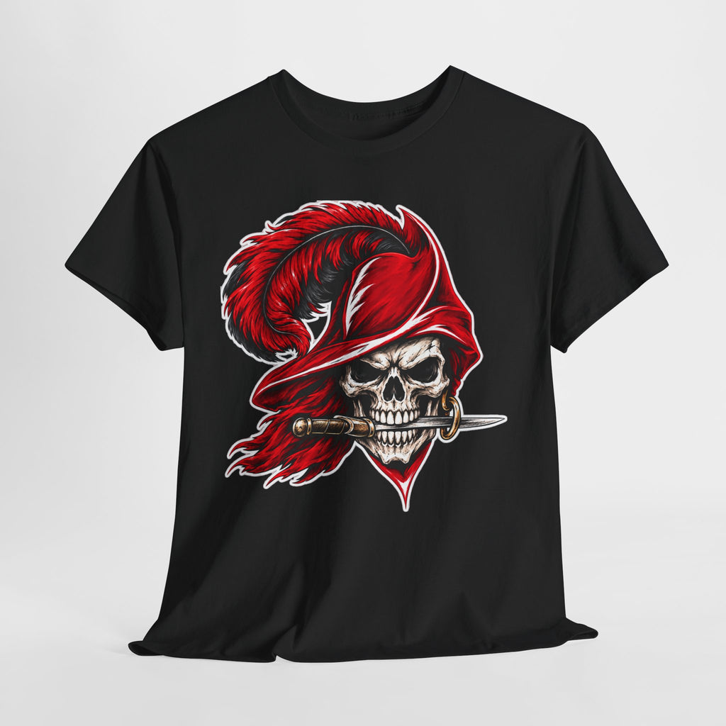 Skull Pirate Tee — Red Feathered Bandana Skull T‑Shirt
