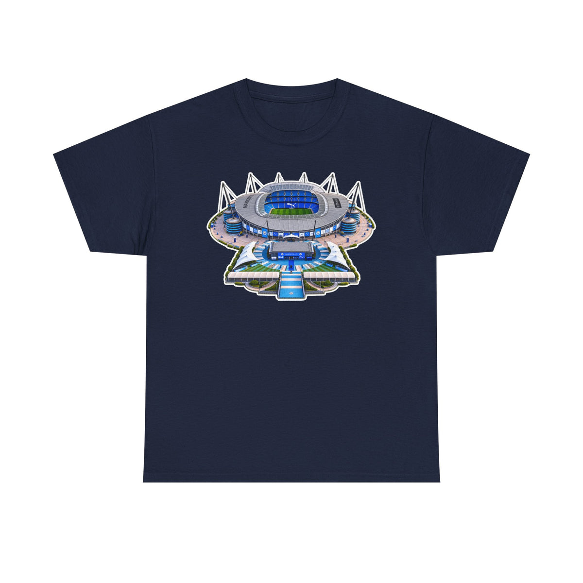 Manchester City Etihad Stadium Illustration T-Shirt — Retro Soccer Arena Graphic Tee