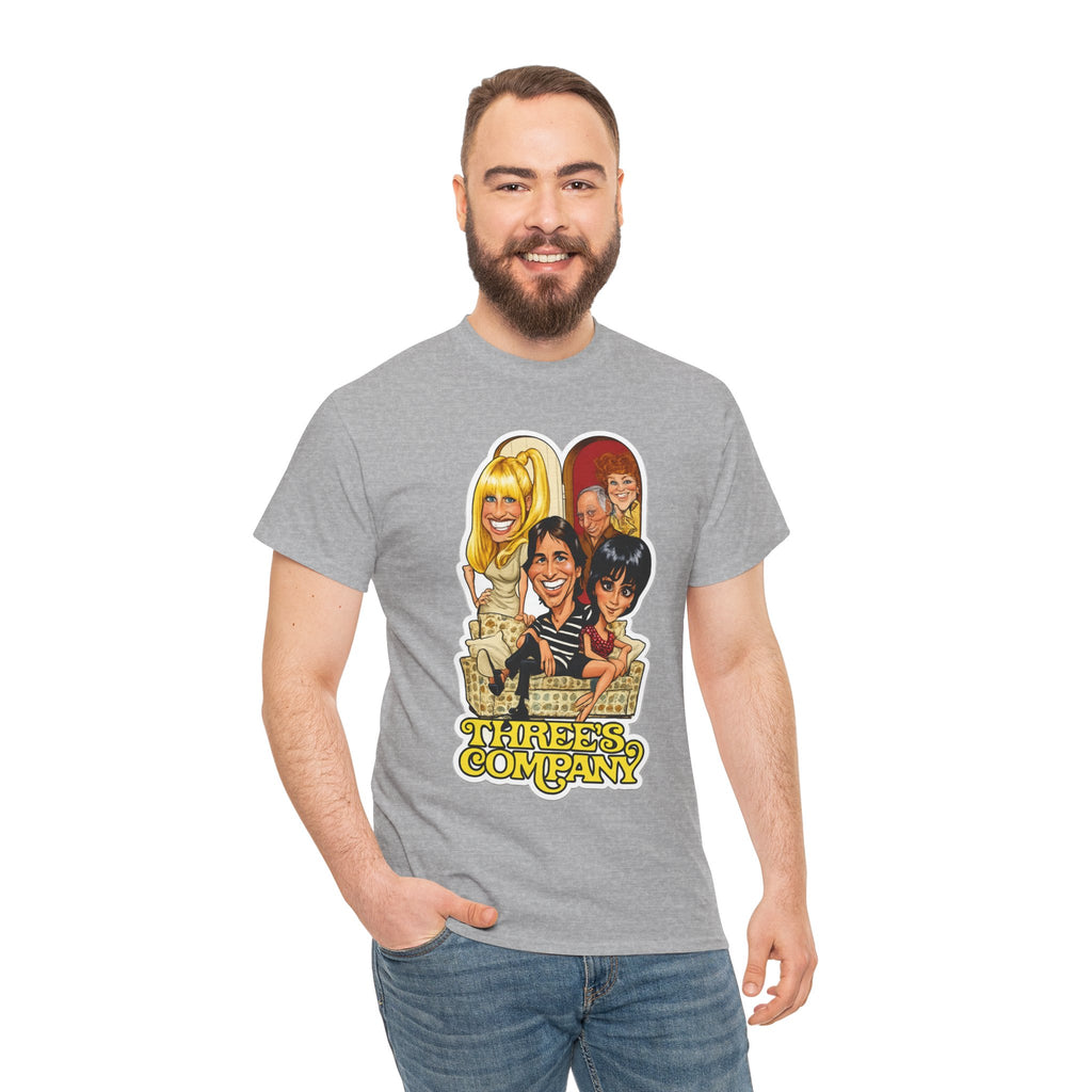 Three's Company Retro TV Tee — Vintage Sitcom Caricature T-Shirt