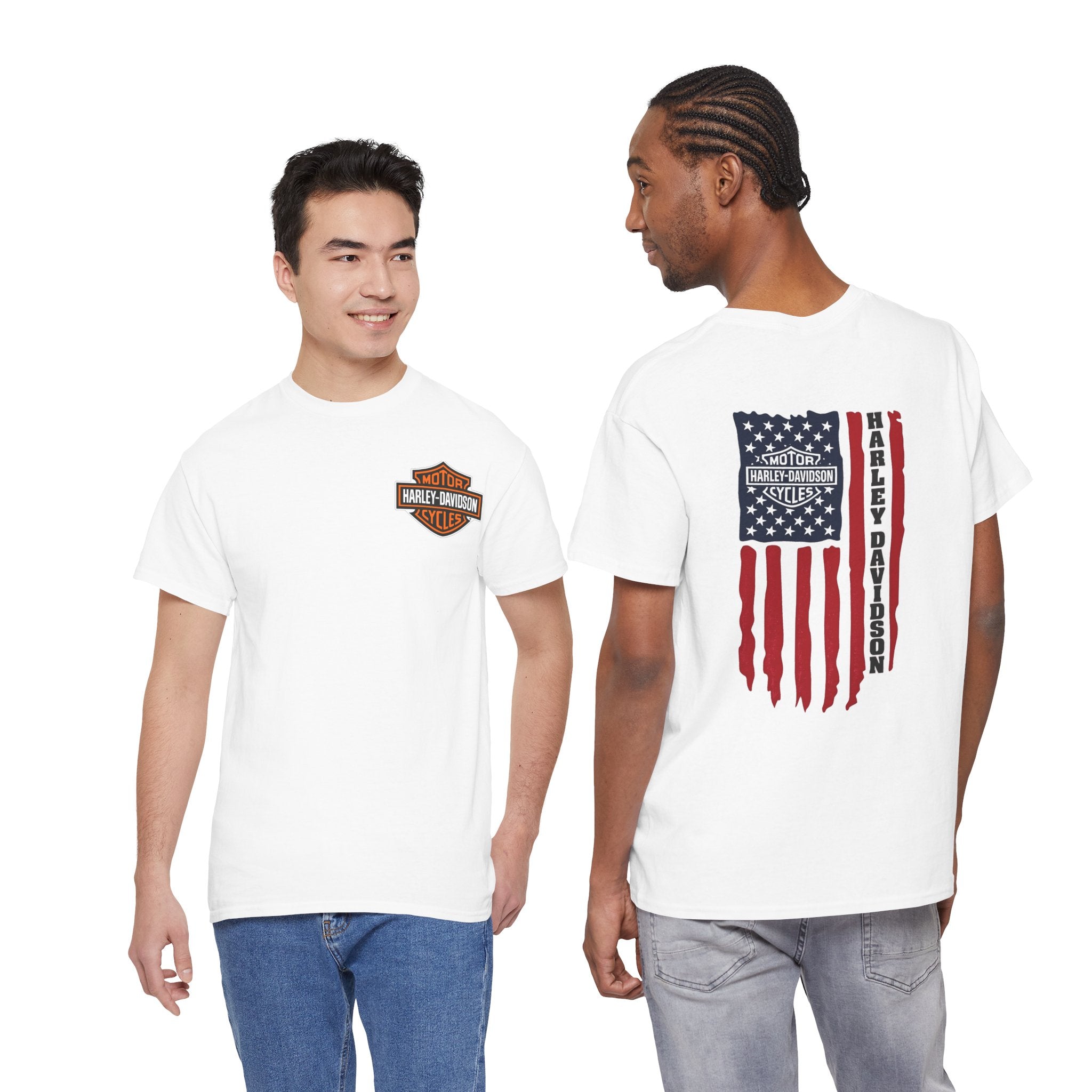 Harley-Style Flag Tee — American Motorcycle Logo T-Shirt