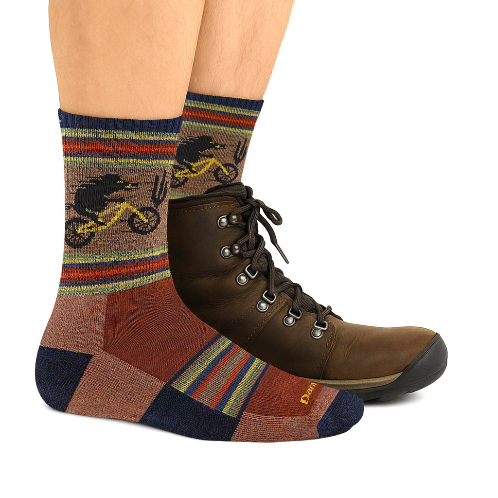 Mens Animal Patterned Micro Crew Lightweight Hiking Merino Wool Socks