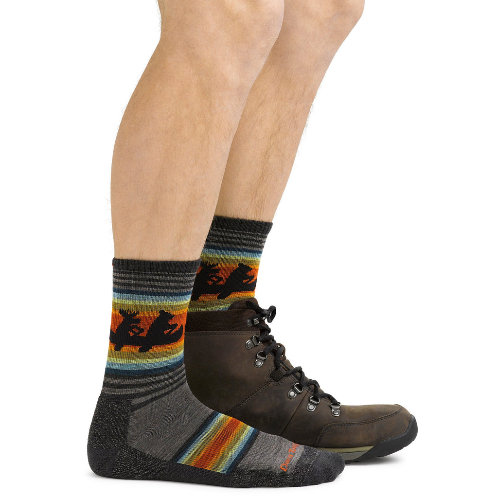 Mens Animal Patterned Micro Crew Lightweight Hiking Merino Wool Socks