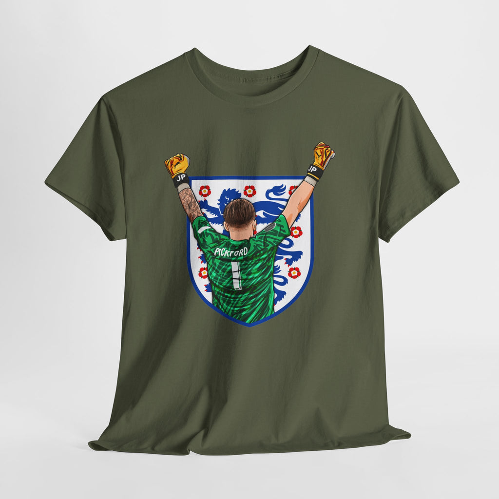 Pickford England Number 1 Goalkeeper Graphic Tee — Victory Pose Jersey Design