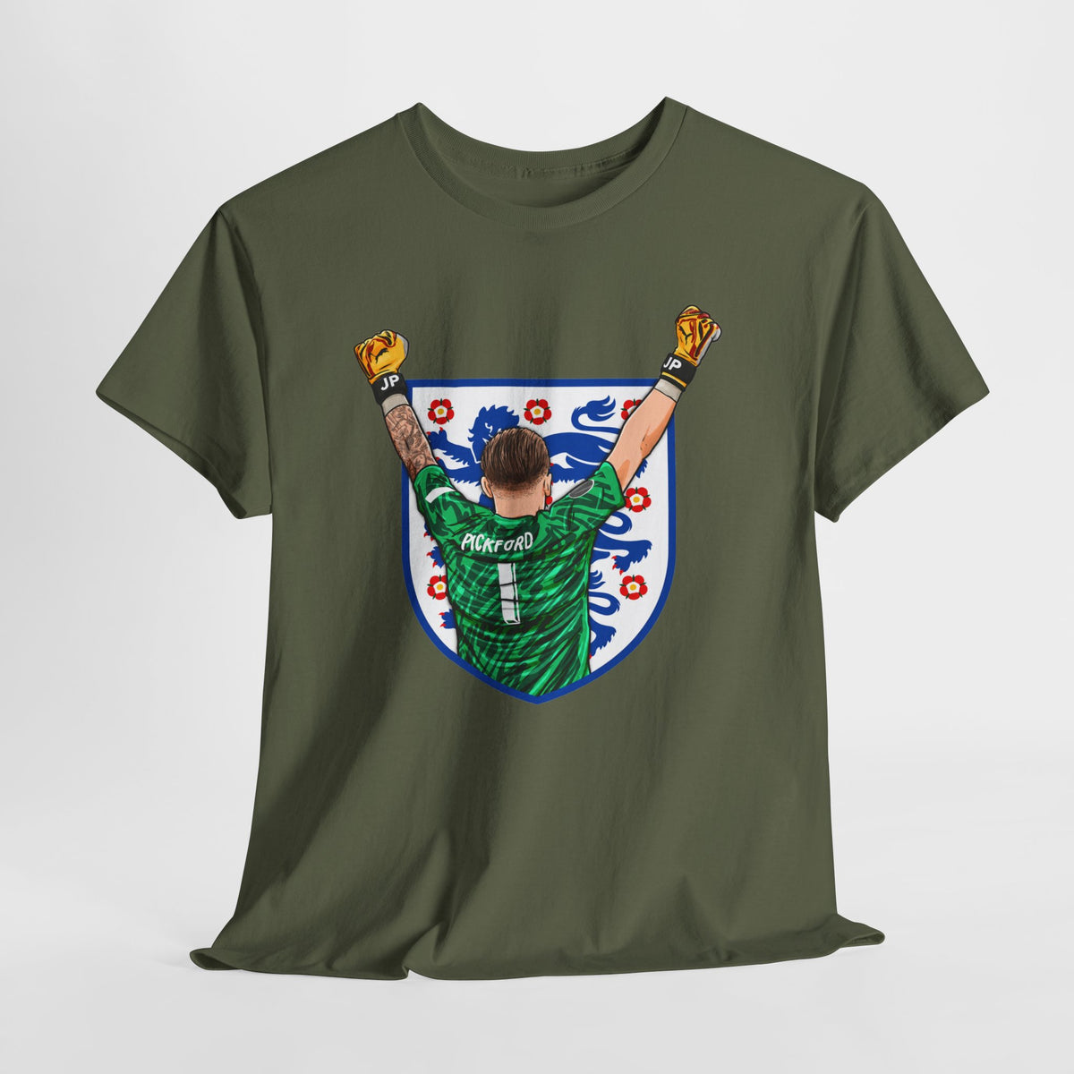Pickford England Number 1 Goalkeeper Graphic Tee — Victory Pose Jersey Design