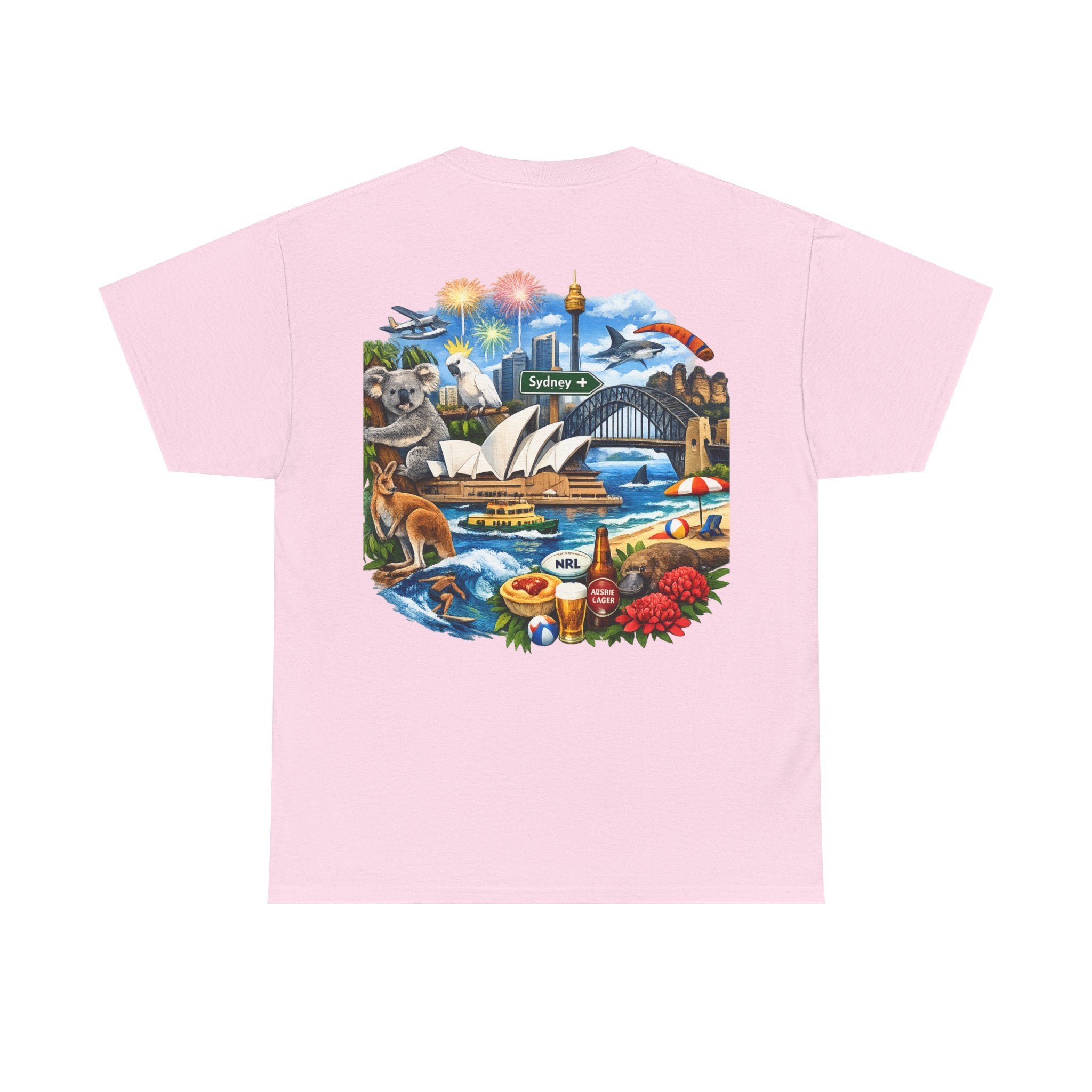 T-Shirt — Sydney Landmark Collage Tee (Opera House, Harbour Bridge, Koala & Beach Scene)