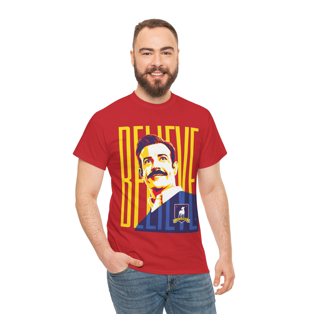 Ted Lasso Inspired Believe Retro Portrait T‑Shirt — Inspirational Vintage Mustache Design