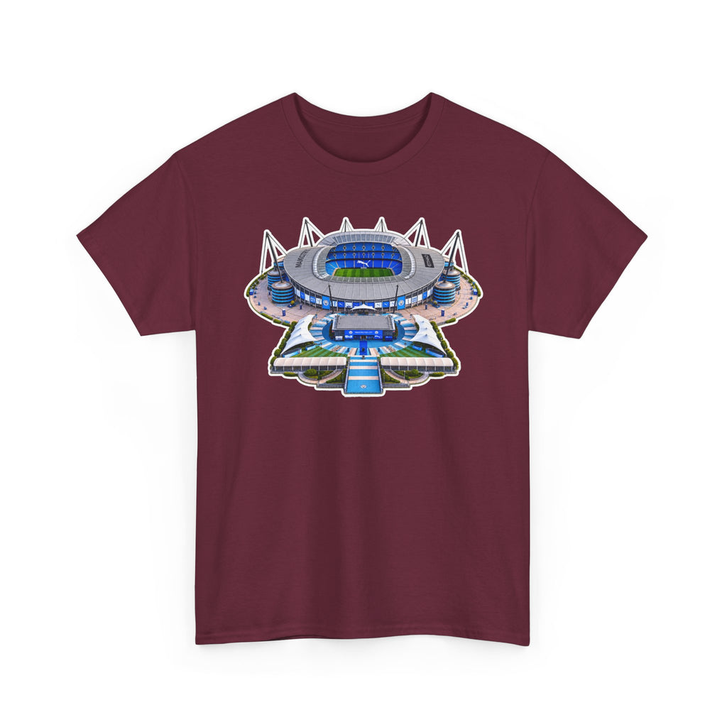 Manchester City Etihad Stadium Illustration T-Shirt — Retro Soccer Arena Graphic Tee