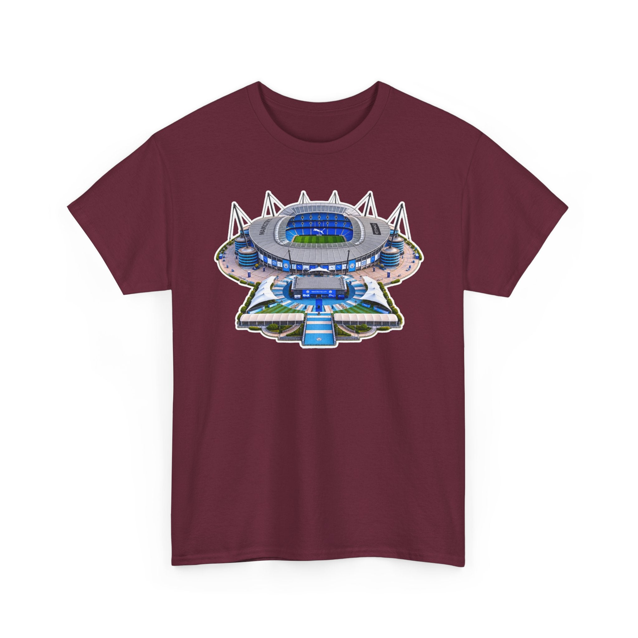 Manchester City Etihad Stadium Illustration T-Shirt — Retro Soccer Arena Graphic Tee