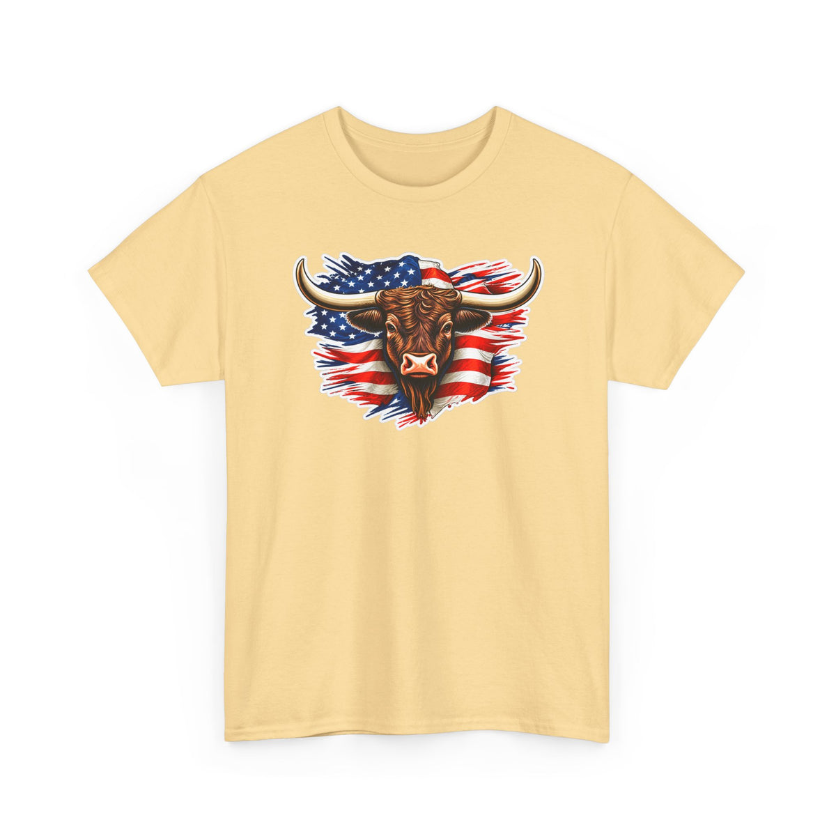 American Flag Bull Graphic Tee — Patriotic Cowboy Western T-Shirt