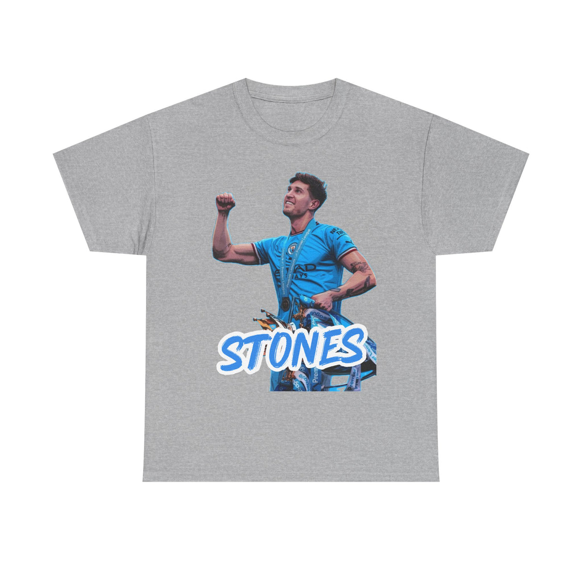John Stones Manchester City Soccer Fan Tee — Blue Player Graphic T-Shirt