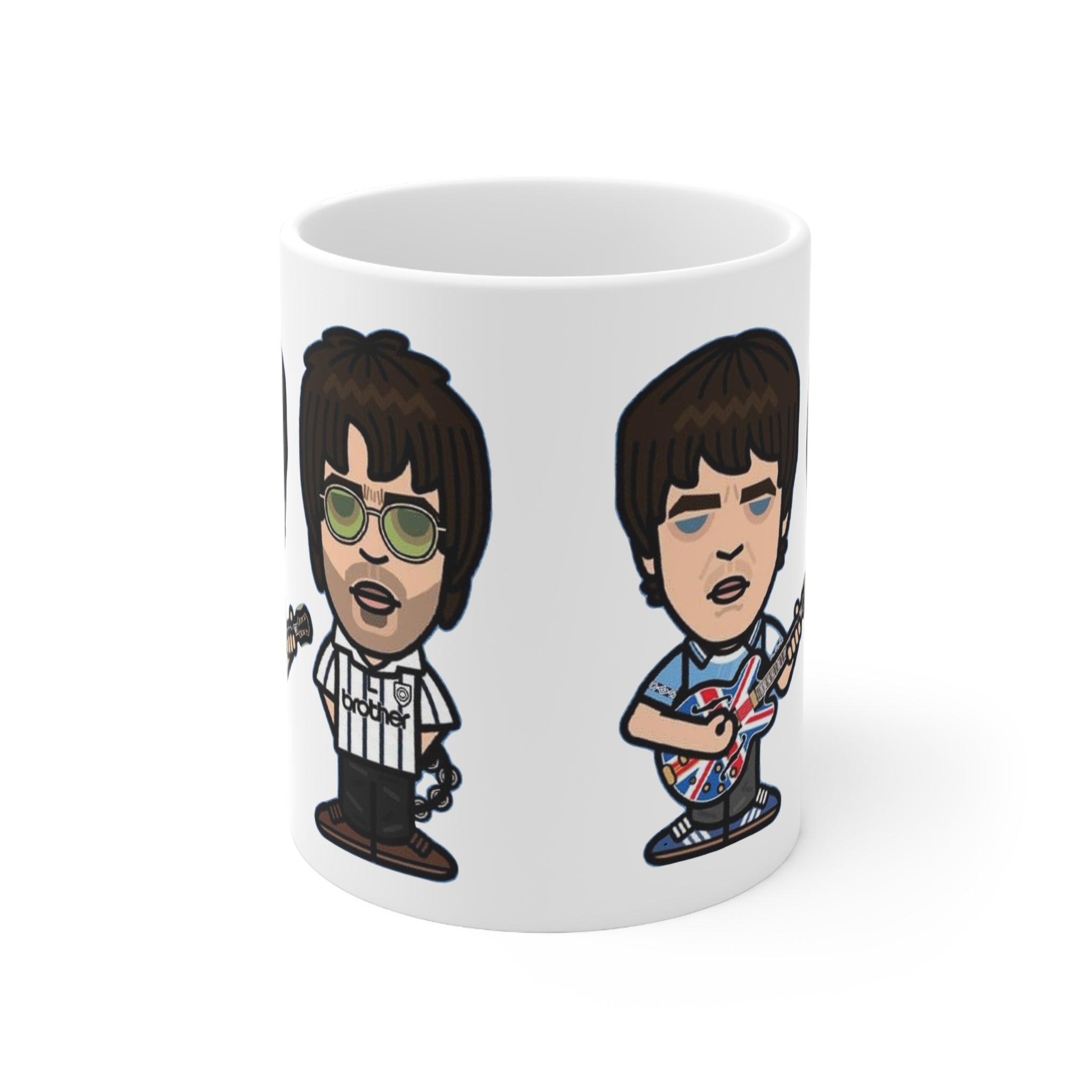 Oasis Cartoon Mug — Union Jack Guitar Character Ceramic Coffee Cup (11oz & 15oz)