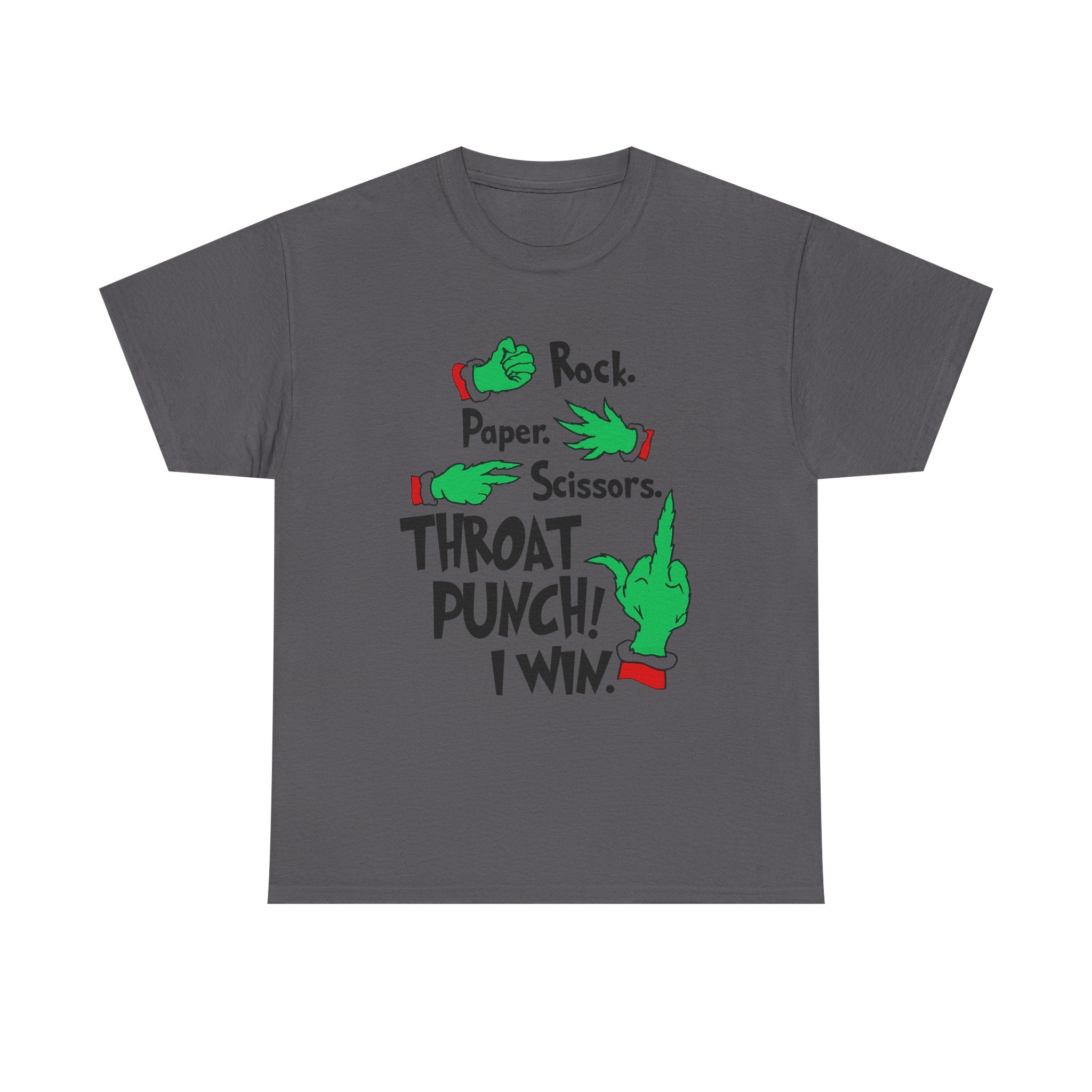 Funny Holiday Tee — "Rock. Paper. Scissors. Throat Punch! I Win" Graphic T-Shirt