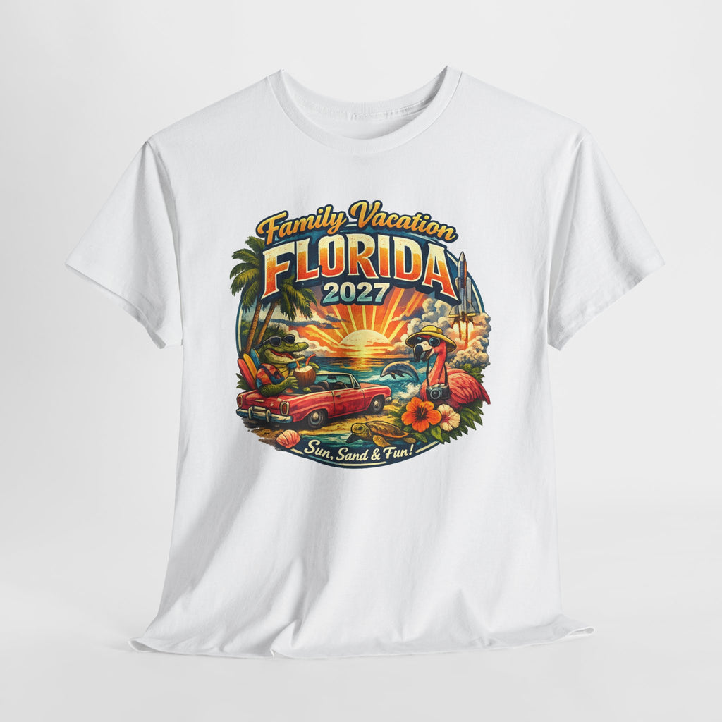 Florida Family Vacation 2027 T-Shirt — Retro Sunset Beach Design