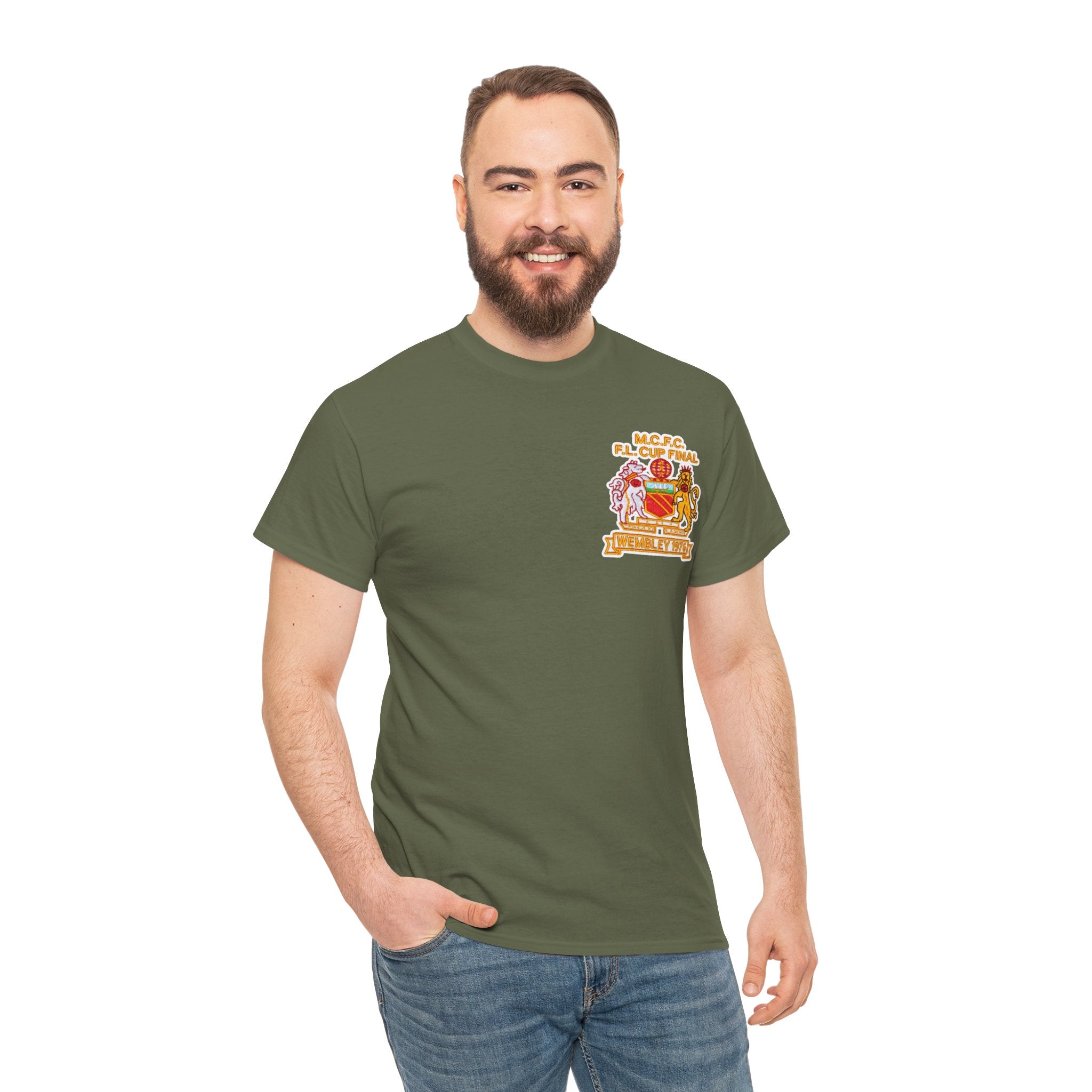 Manchester City 1976 League Cup Final Crest Cotton T‑Shirt — Vintage Football Fan Tee