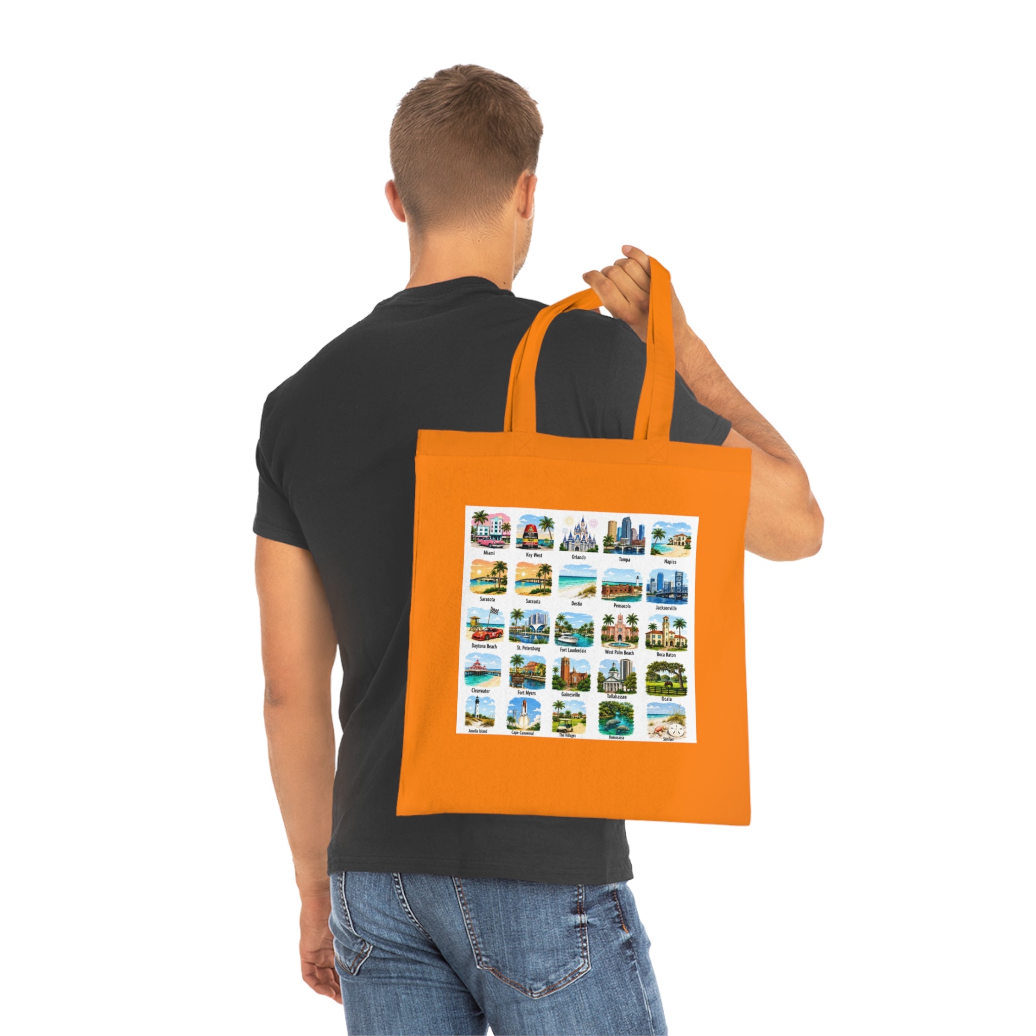 Florida City Landmarks Collage Cotton Tote – Vintage Travel Postcard Design
