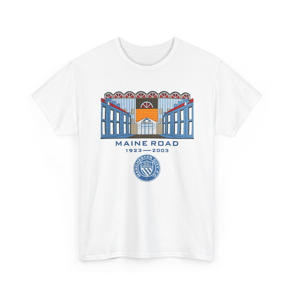 Maine Road 1923–2003 Cotton T-Shirt — Vintage Stadium Illustration Tee