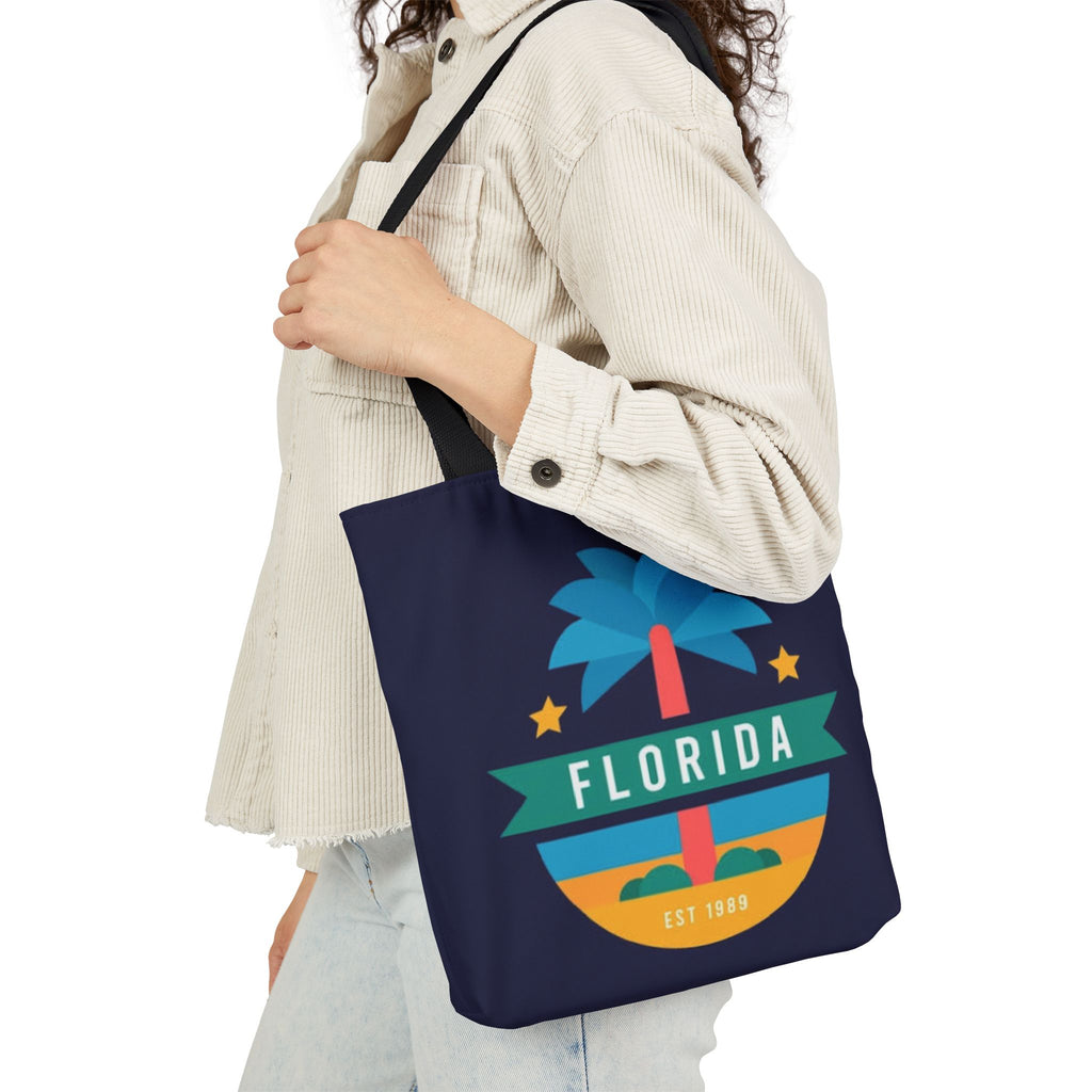 Florida Palm Beach Canvas Tote Bag — Retro Sunshine Travel Tote