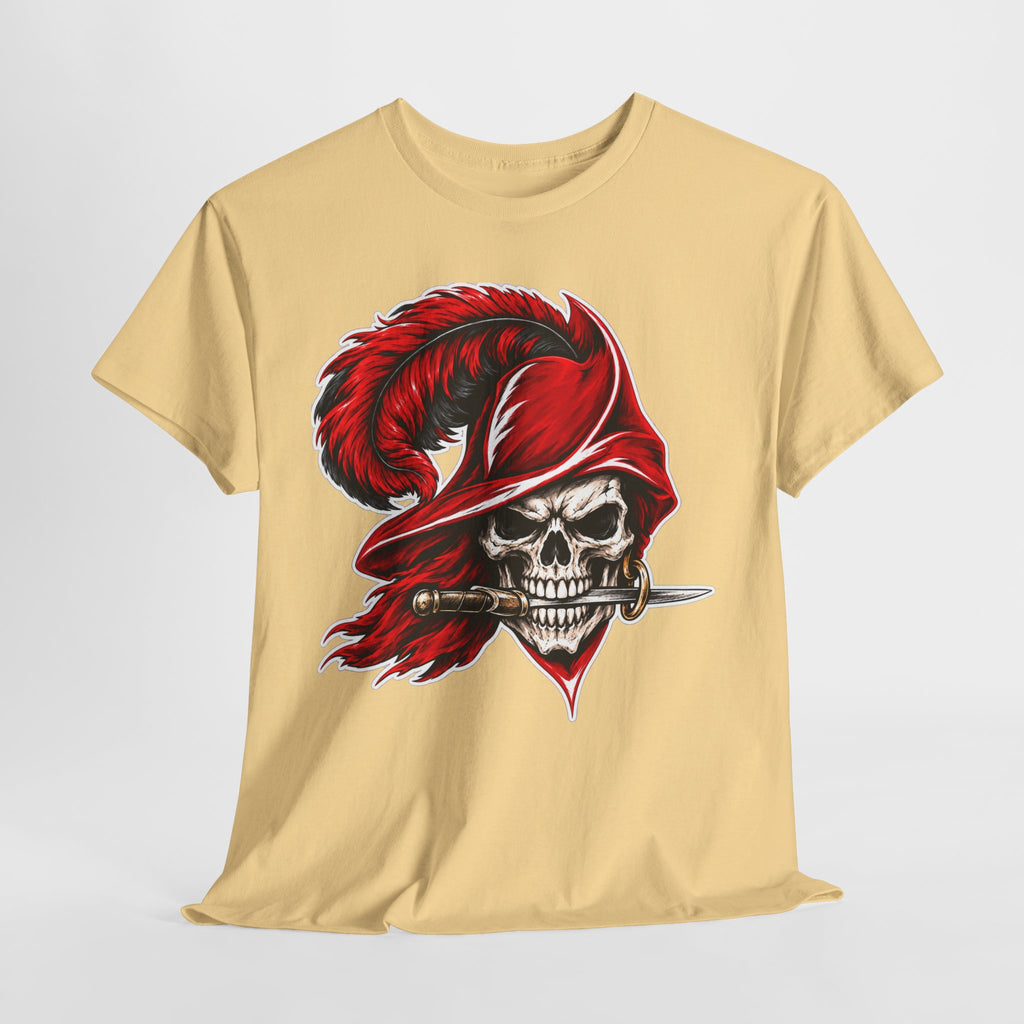 Skull Pirate Tee — Red Feathered Bandana Skull T‑Shirt