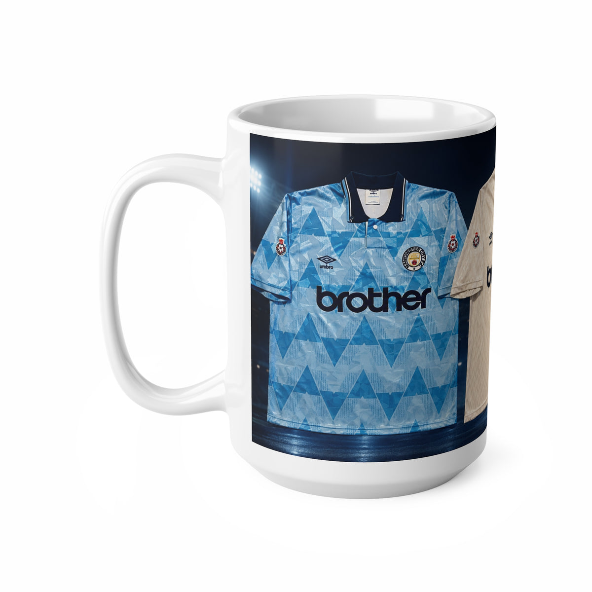 Manchester City Retro Soccer Jersey Coffee Mug — Retro Club Kit Design (11oz & 15oz)