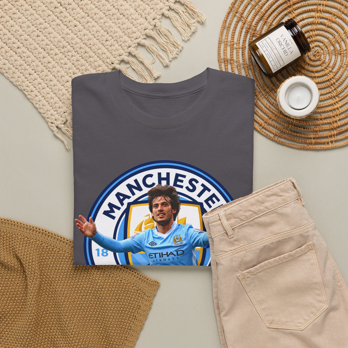 David Silva Manchester Legend Football Tee — Player Celebration Design
