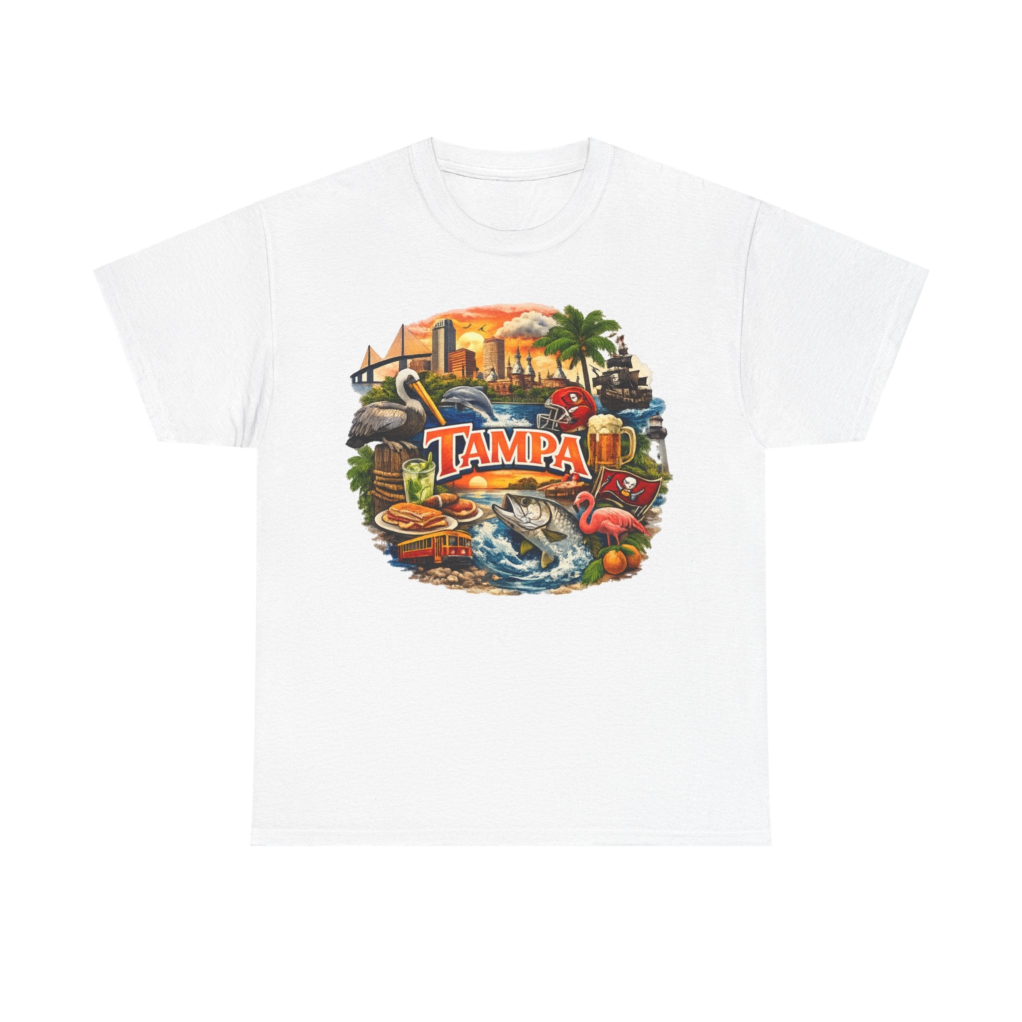 Tampa Florida Retro Scenic Tee — Vintage Beach, Skyline & Wildlife Graphic