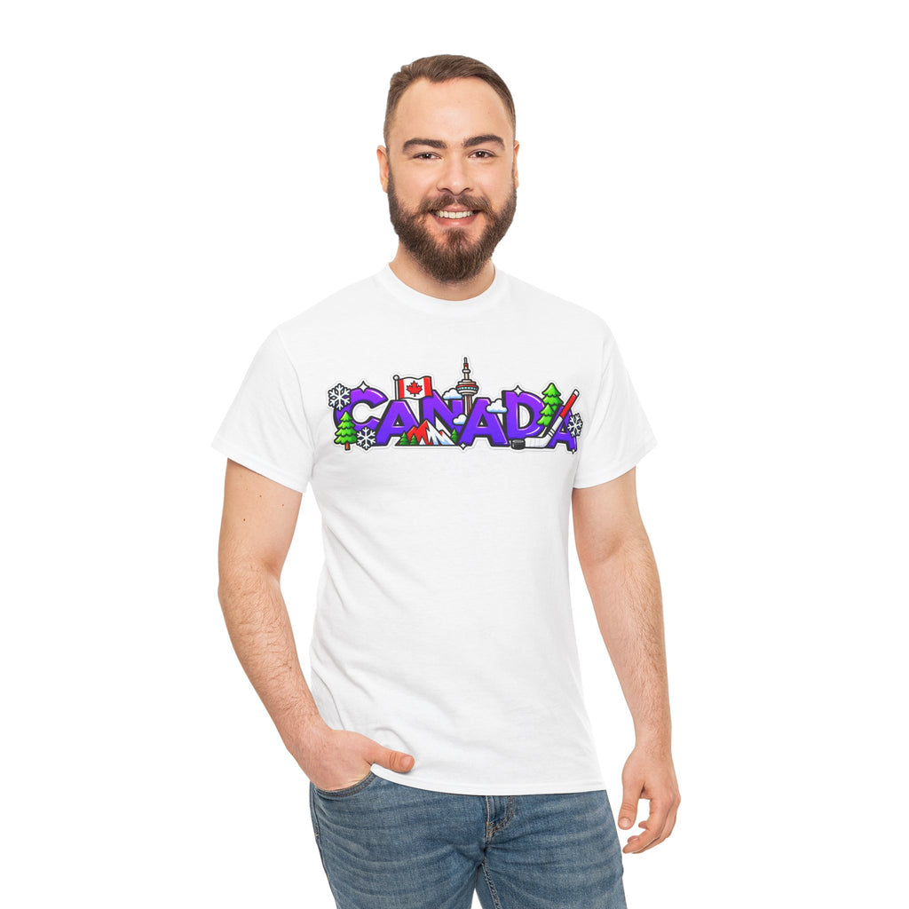 Canada Cartoon Graphic Tee — Canadian Landmark & Flag Travel T‑Shirt