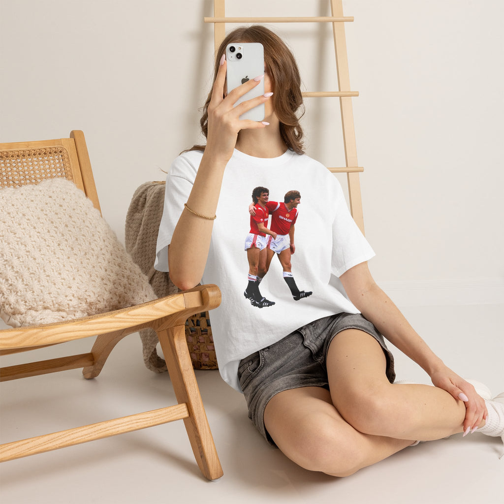 Hughes and Whiteside Manchester United Legend Teammates Graphic Cotton T-Shirt / Tee