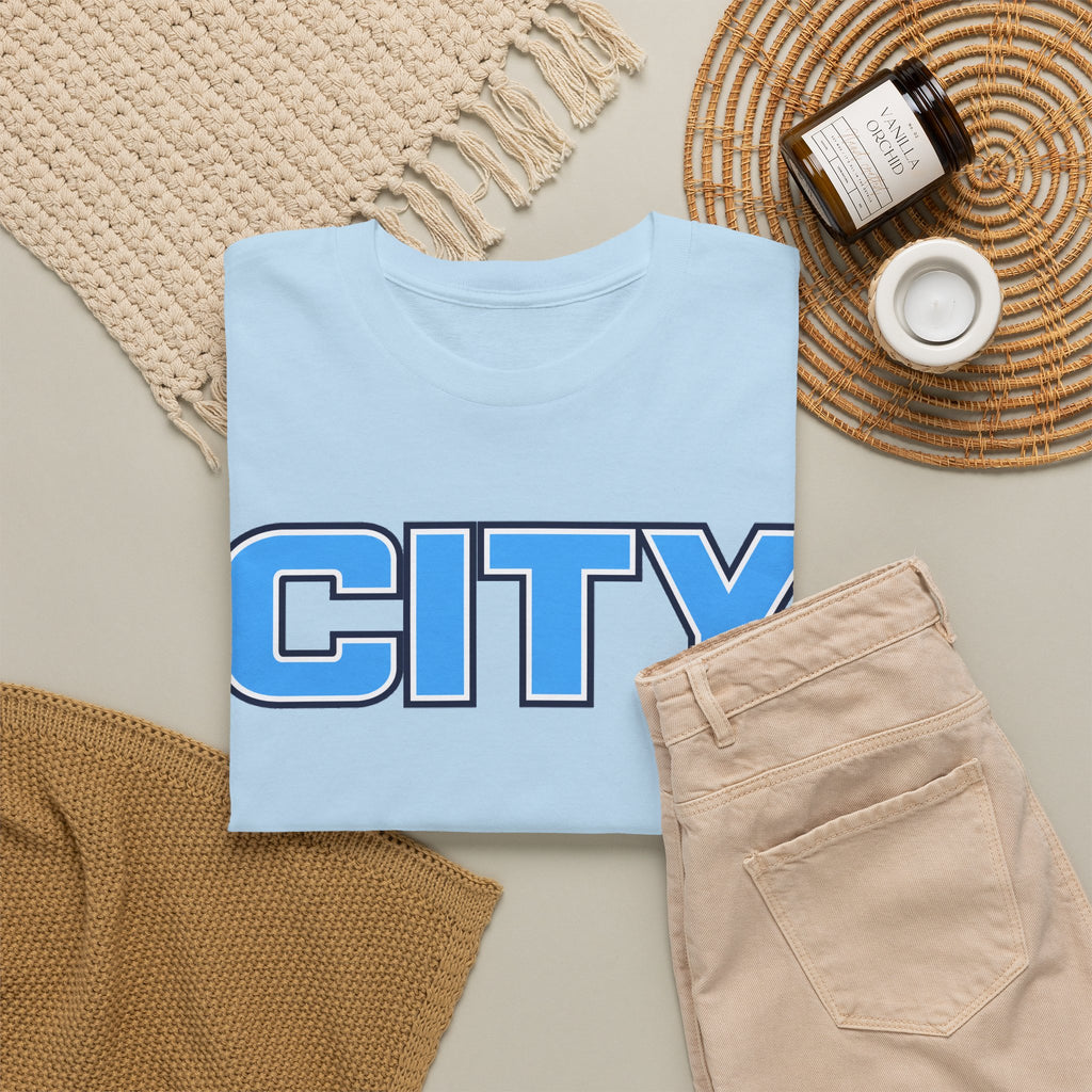 CITY Graphic Tee — Retro Man City Inspired Blue Block Letter T-Shirt